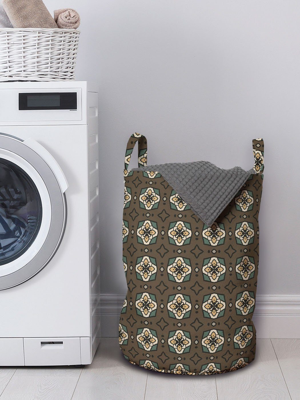 Abakuhaus Wäschesäckchen Wäschekorb mit Griffen Geometrisch für Sterne Waschsalons, und Quadrate Kordelzugverschluss