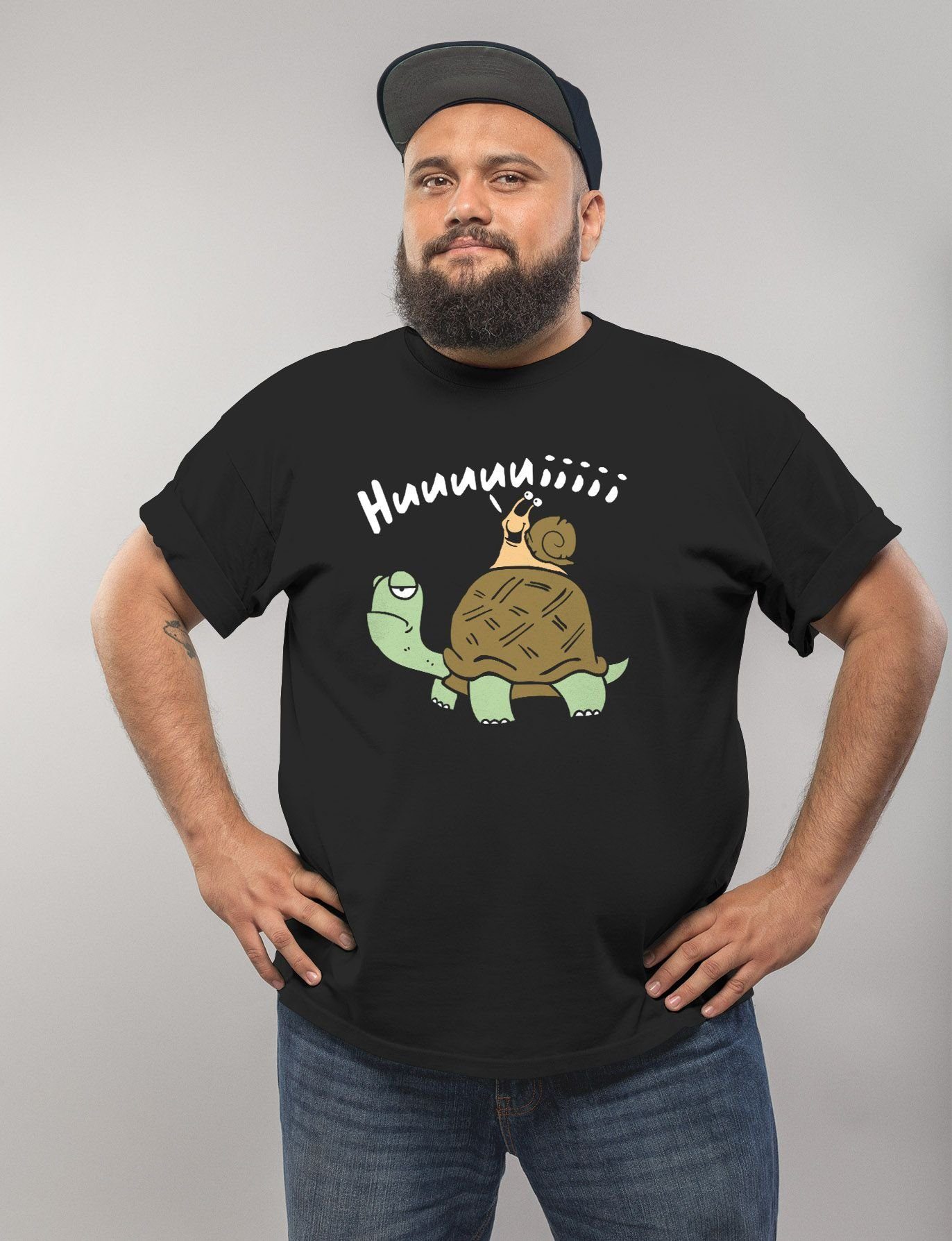 mit schwarz Schildkröte Huuuuiiii Lustig Spruch Witzig Moonworks® T-Shirt Print Herren Scherz lustig Comic Print-Shirt MoonWorks Fun-Shirt Schnecke