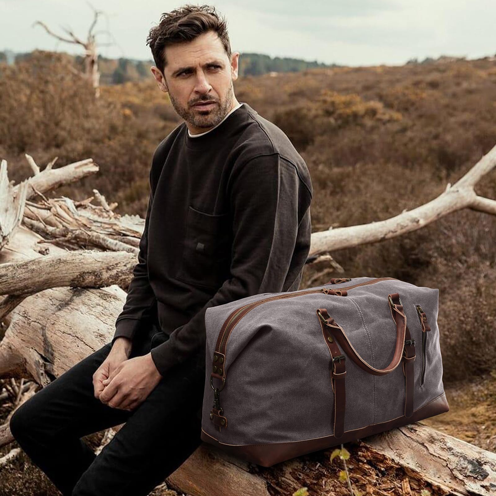 S-ZONE Reisetasche Reisetasche Segeltuch Freizeittasche Weekender Tourbag Gymbag, Große (60 L) Kapazität Reisetasche für den Wochenendausflug für Herren