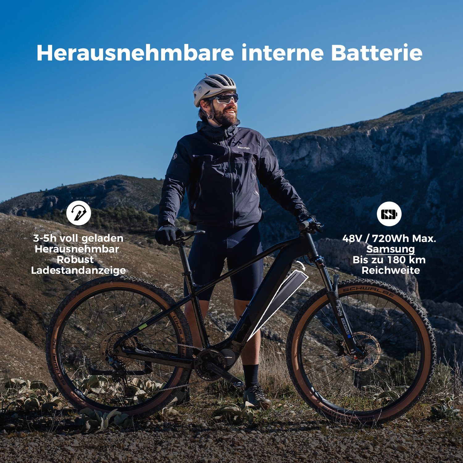 DERUIZ E-Bike Mountainbike 29 Zoll, 110Nm Mittelmotor, 48V 720 Wh, 180km, Bluetooth + APP, 11 Gang SHIMANO CUES ASLU6000T1R Schaltwerk, Kettenschaltung, Mittelmotor, 720 Wh, (Trittfrequenz- und Drehmomentsensor, Für Damen und Herren), Aluminiumrahmen, Lockout-Federgabel mit 120mm Federweg, Elektrofahrrad
