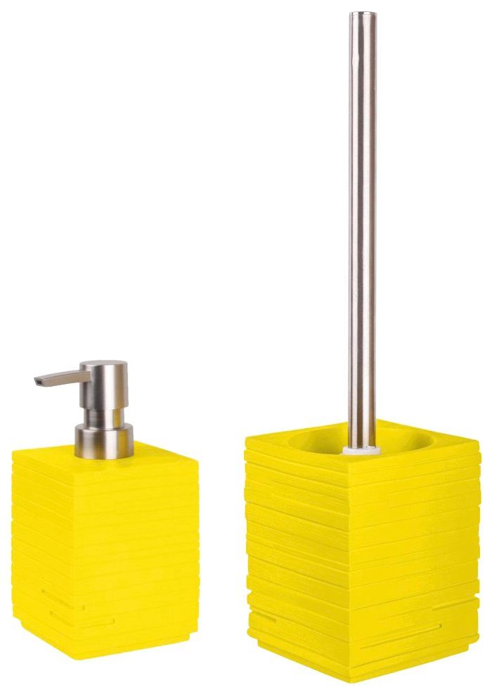 Sanilo Badaccessoire-Set Calero Yellow, Kombi-Set, 2 tlg., bestehend aus  Seifenspender und WC-Bürste, geriffelt