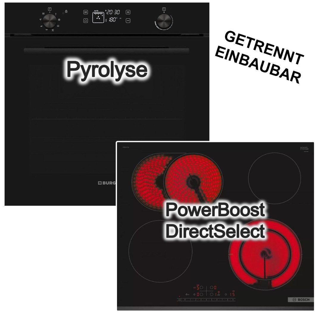 VESTEL Backofen-Set 78L Pyrolyse Backofen + Bosch Elektrokochfeld PowerBoost Bräterzone, Pyrolyse-Selbstreinigung