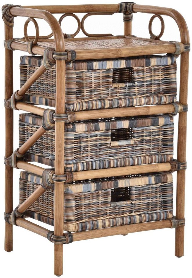 Krines Home Badregal Rattan Standregal Kommode Rattan Korb Regal Badregal mit 3 Schubladen, Handgearbeitet
