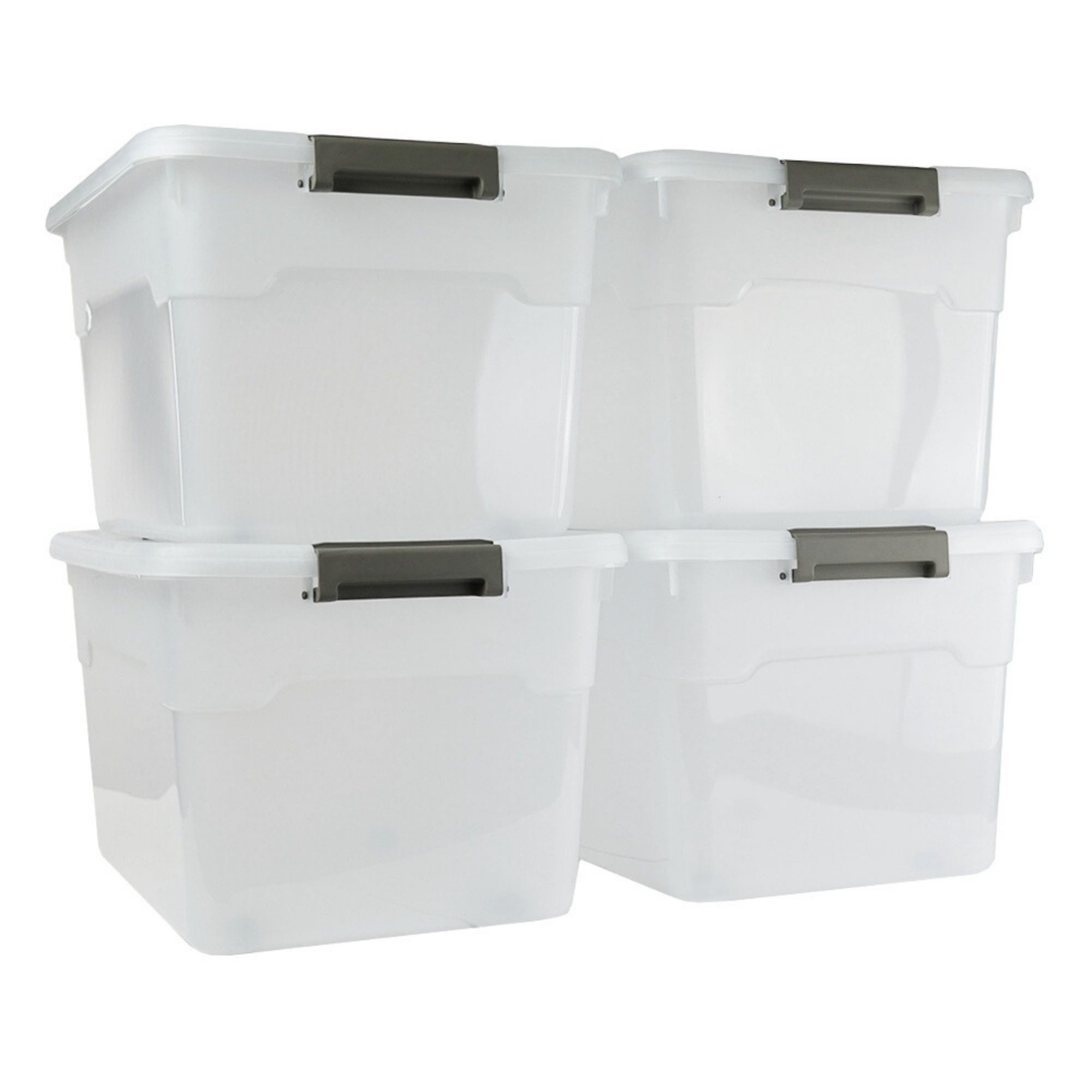 PROREGAL® Aufbewahrungsbox mit Deckel 30-60 Liter Kunststoff Transparent Stapelbar (4 St)