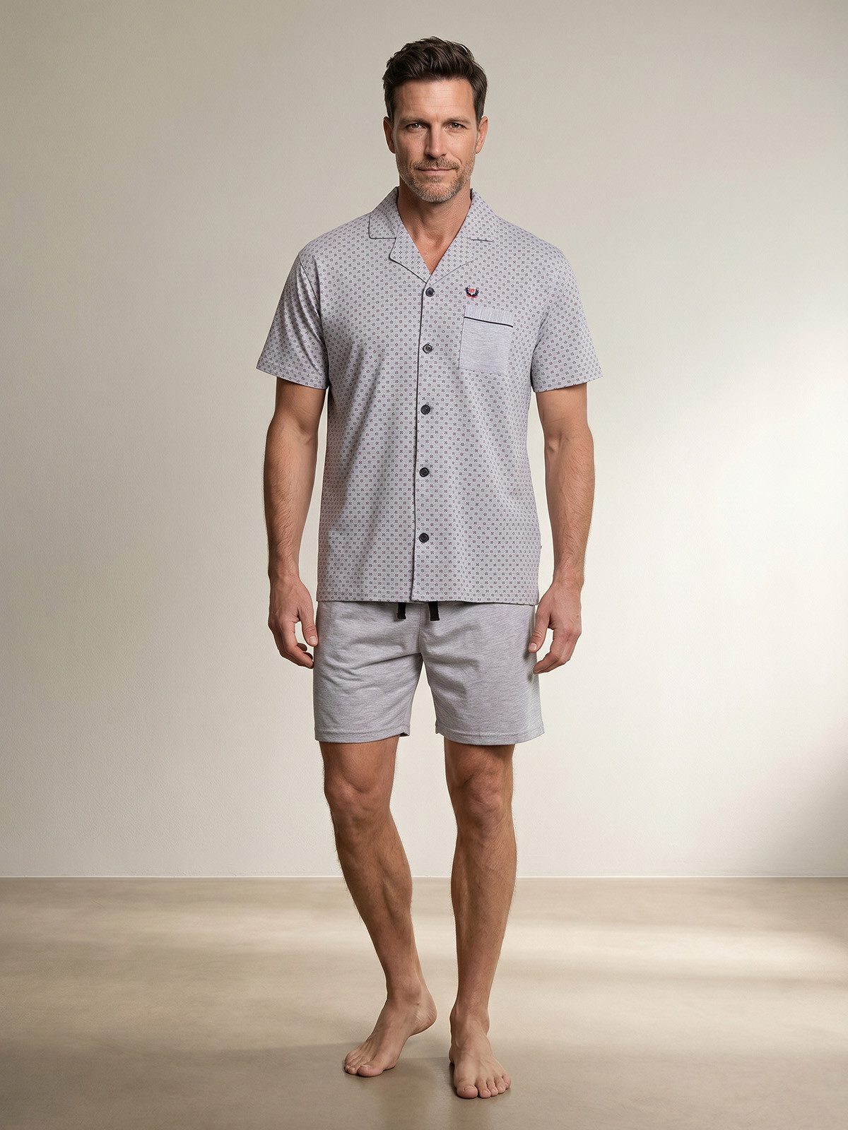 Henry Terre Shorty Karl Uni Shorts Brusttasche Pyjama Set Kurz