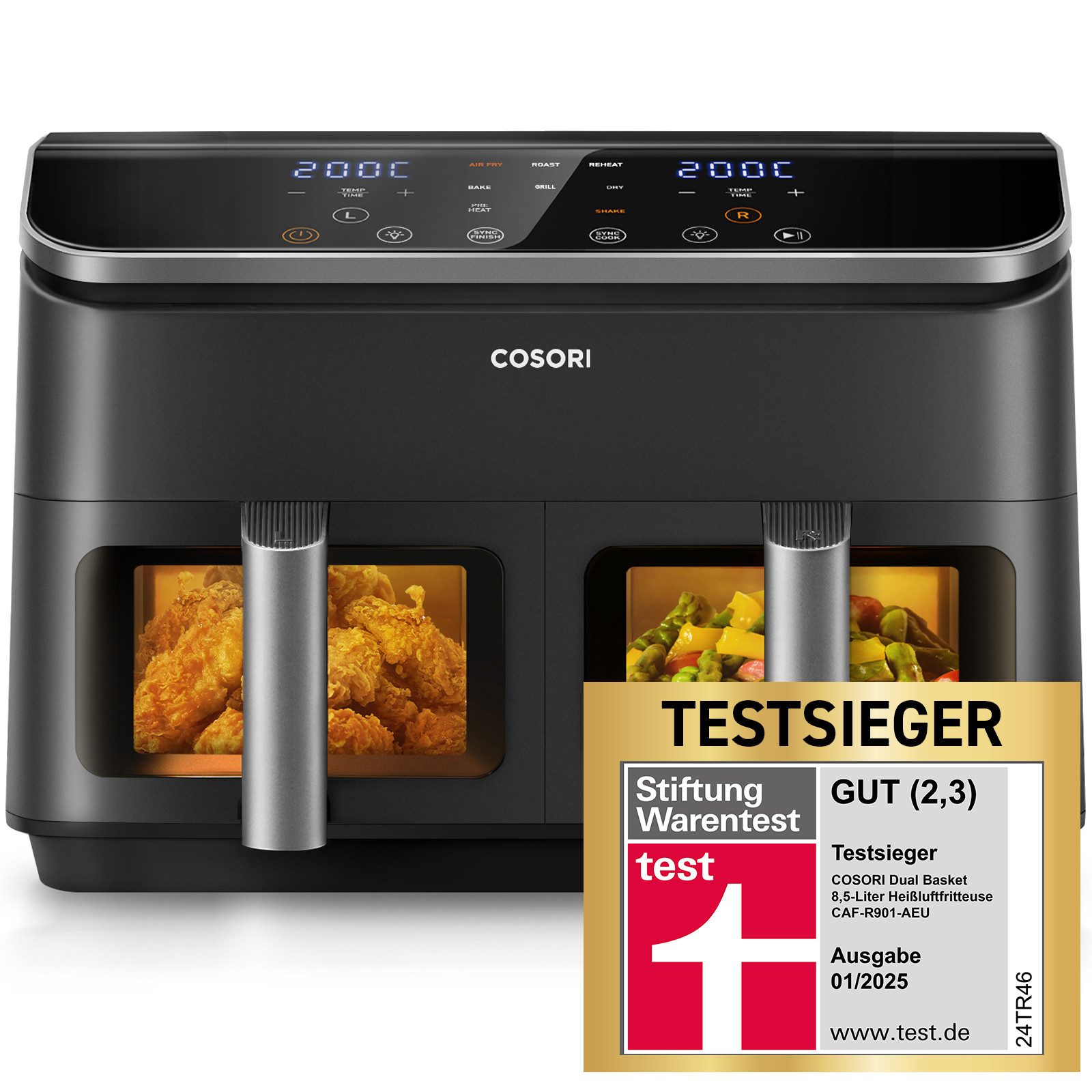 Heißluftfritteuse DualBasket, Doppelkammer, 8.5L Max Airfryer+Zubehör, 50+Online Rezepte