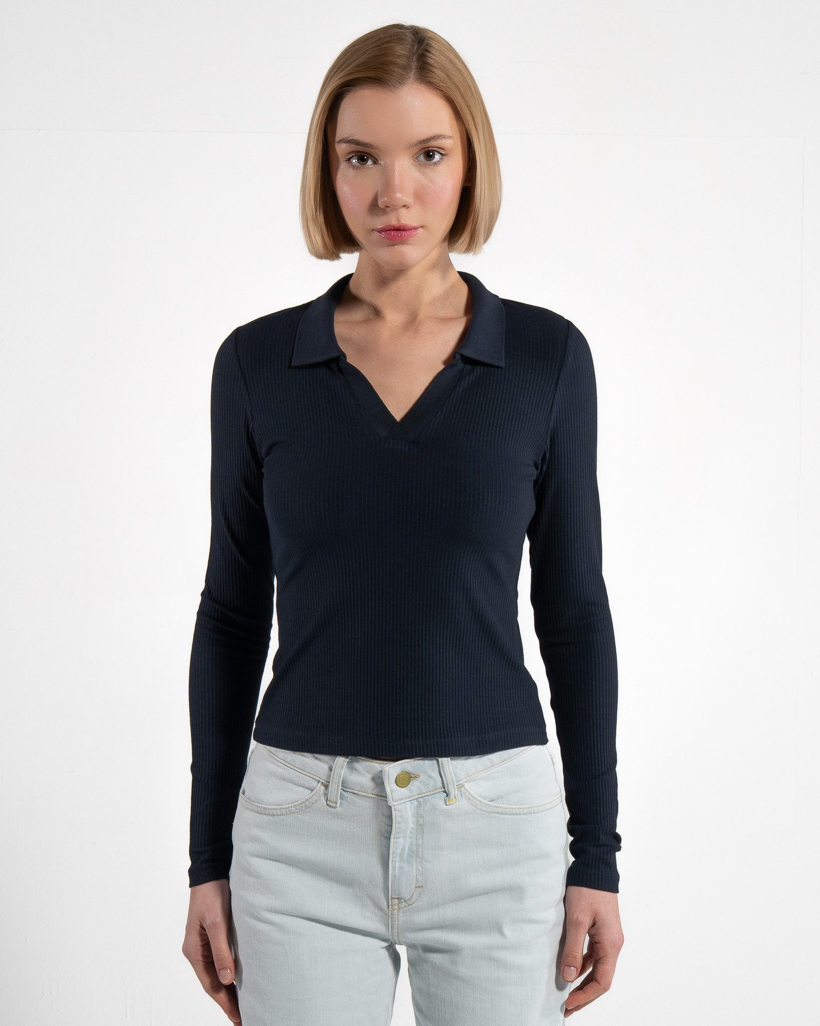 GORG Langarmbluse Damenbluse mit Rippenstruktur aus günstig online kaufen
