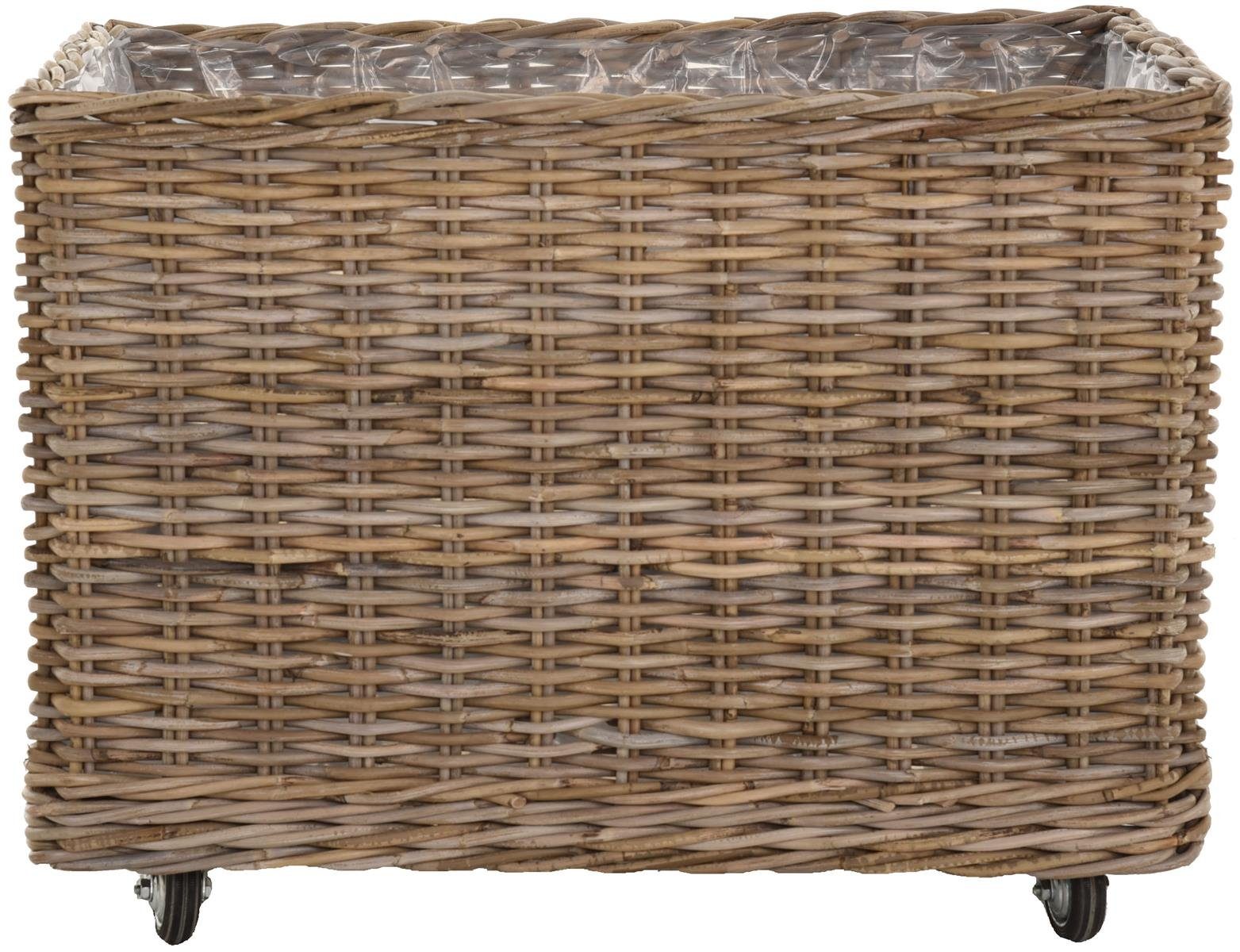 Krines Home Allzweckkorb Pflanzkorb groß Rattan Pflanzkübel Blumentopf Rollkorb Grau Natur, mit Rollen