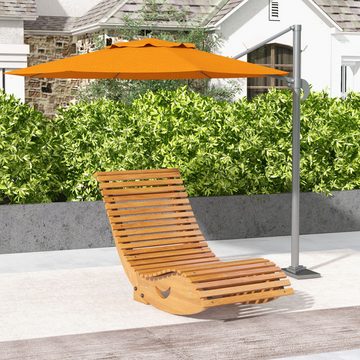 Outsunny Schaukelstuhl Schaukelliege Holz Ergonomisch Schwingstuhl mit S-Form, Kippschutz (Gartenliege, 1 St), bis 120 kg belastbar für Balkon, Terrasse, Teak, 130 x 60 x 60 cm