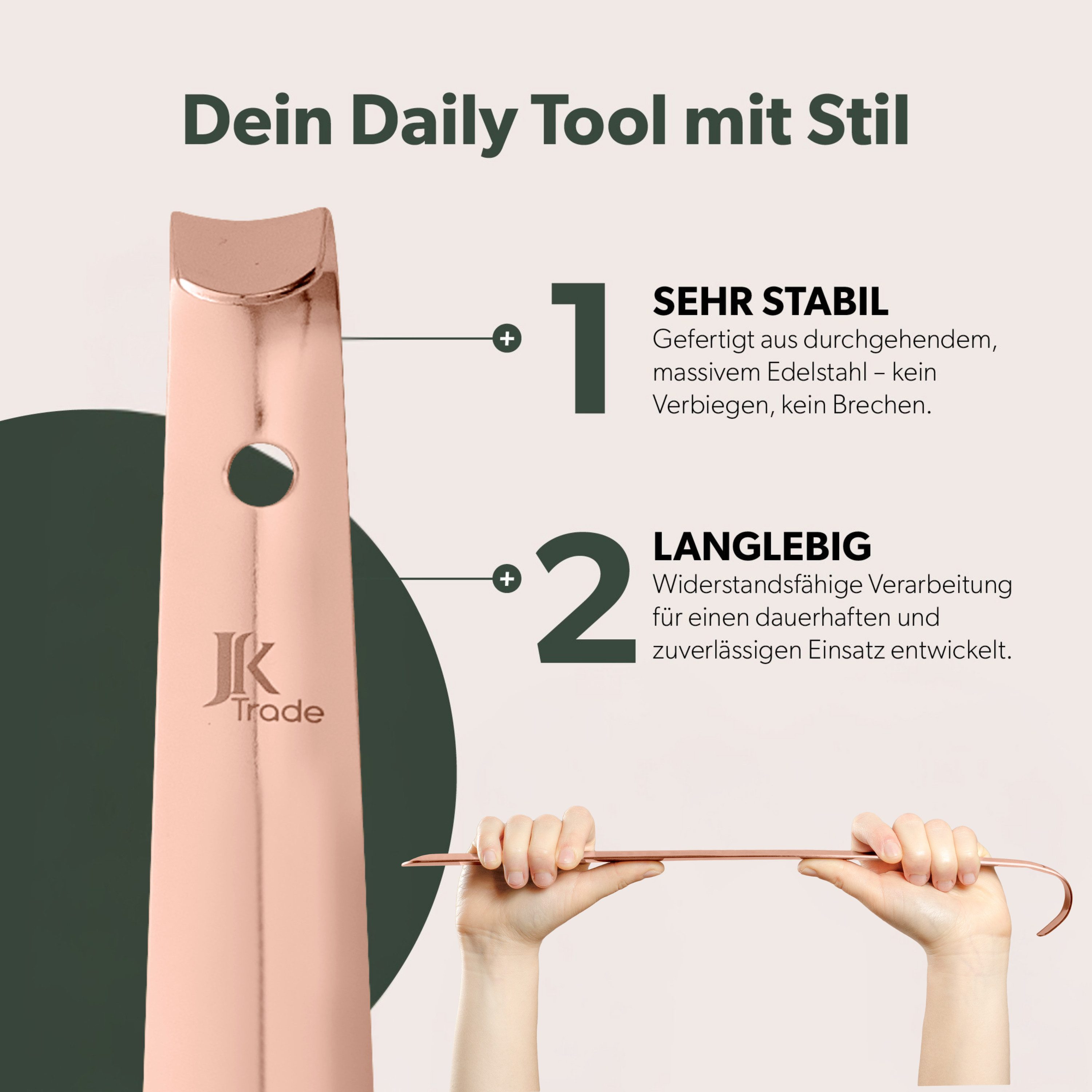 JK Trade Schuhlöffel 29cm Edelstahl Roségold poliert (1-tlg., klein & stabil), für jede Sporttasche – Aufhängbar & hochwertig verarbeitet