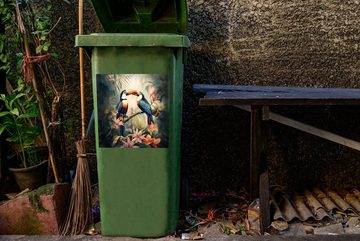 MuchoWow Wandsticker Tukan - Vögel - Blumen - Natur - Dschungel (1 St), Mülleimer-aufkleber, Mülltonne, Sticker, Container, Abfalbehälter