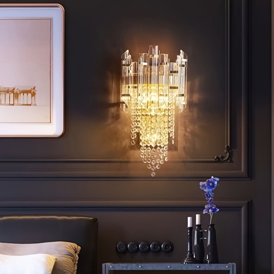 JDONG Wandleuchte Moderne Kristallleuchte Wandlampe, Warmweiß, Kristall Wandstrahler, reifarbig dimmbar 3000K für Wohnzimmer