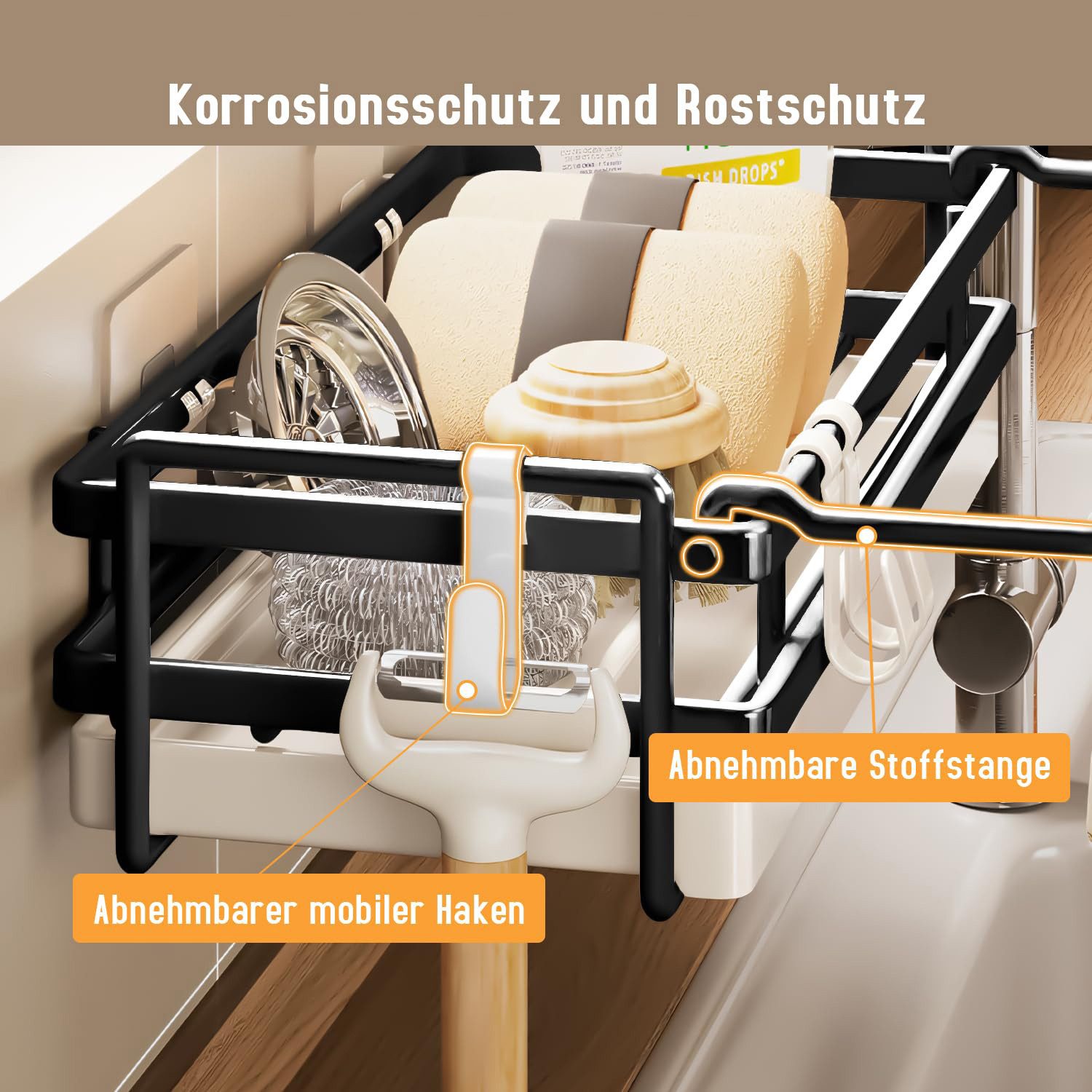 FOUORTUNATE-BEE Organizer Spülbecken Organizer Küchen Organizer mit Spültuchhalter- Hängend (für Spüle, Abwasch, Spülmittel & Küchenutensilien, Spülablage & Küc – Bild 5 von 5