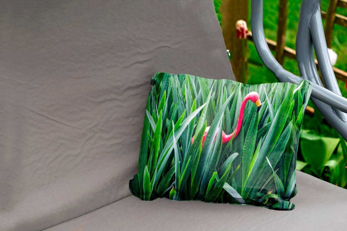 MuchoWow Dekokissen Outdoor-Dekorationskissen, Dekokissenbezug, Flamingo Polyester, zwischen Kissenhülle Blättern
