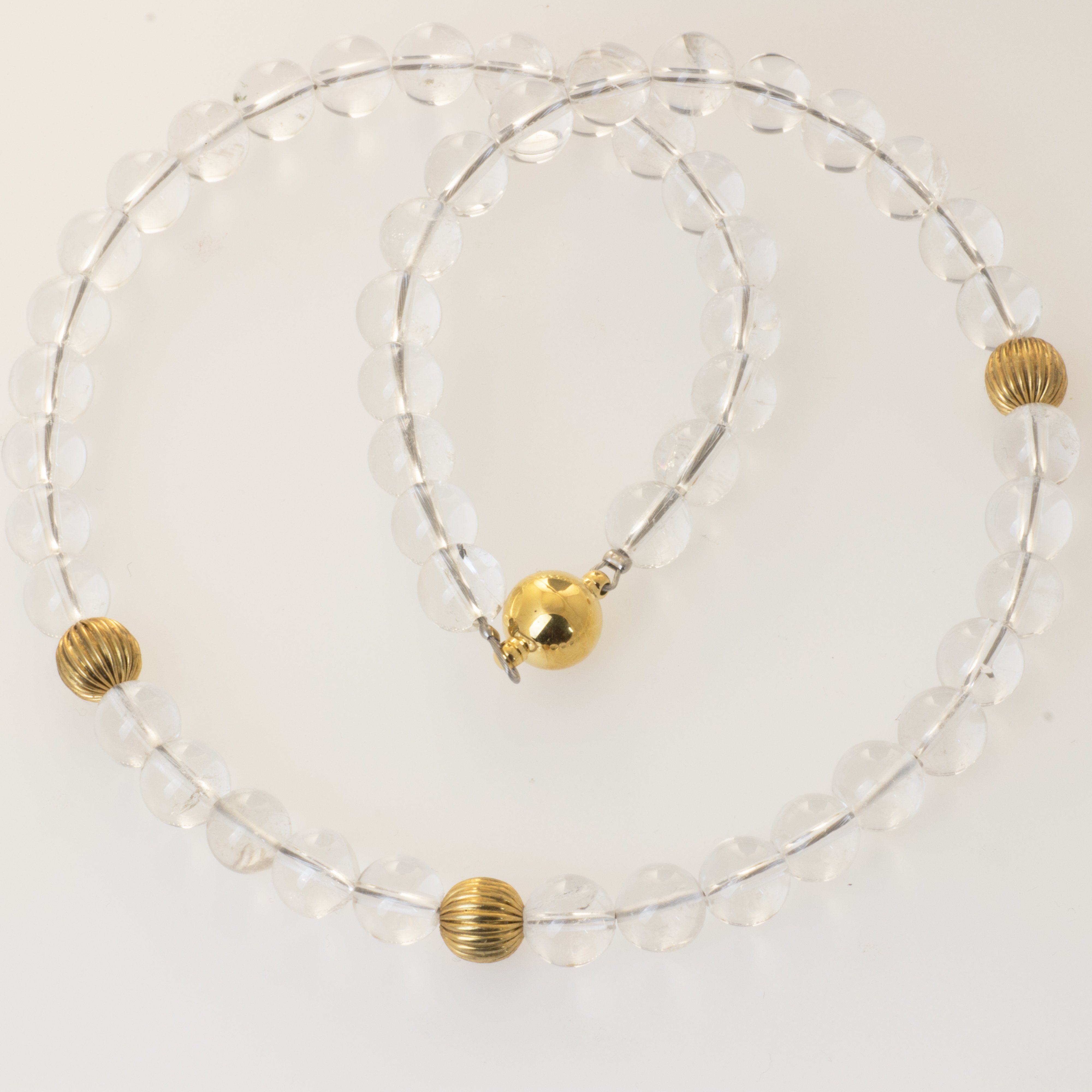 Perlenkette Kette mit Bergkristall und vergoldeten Perlen
