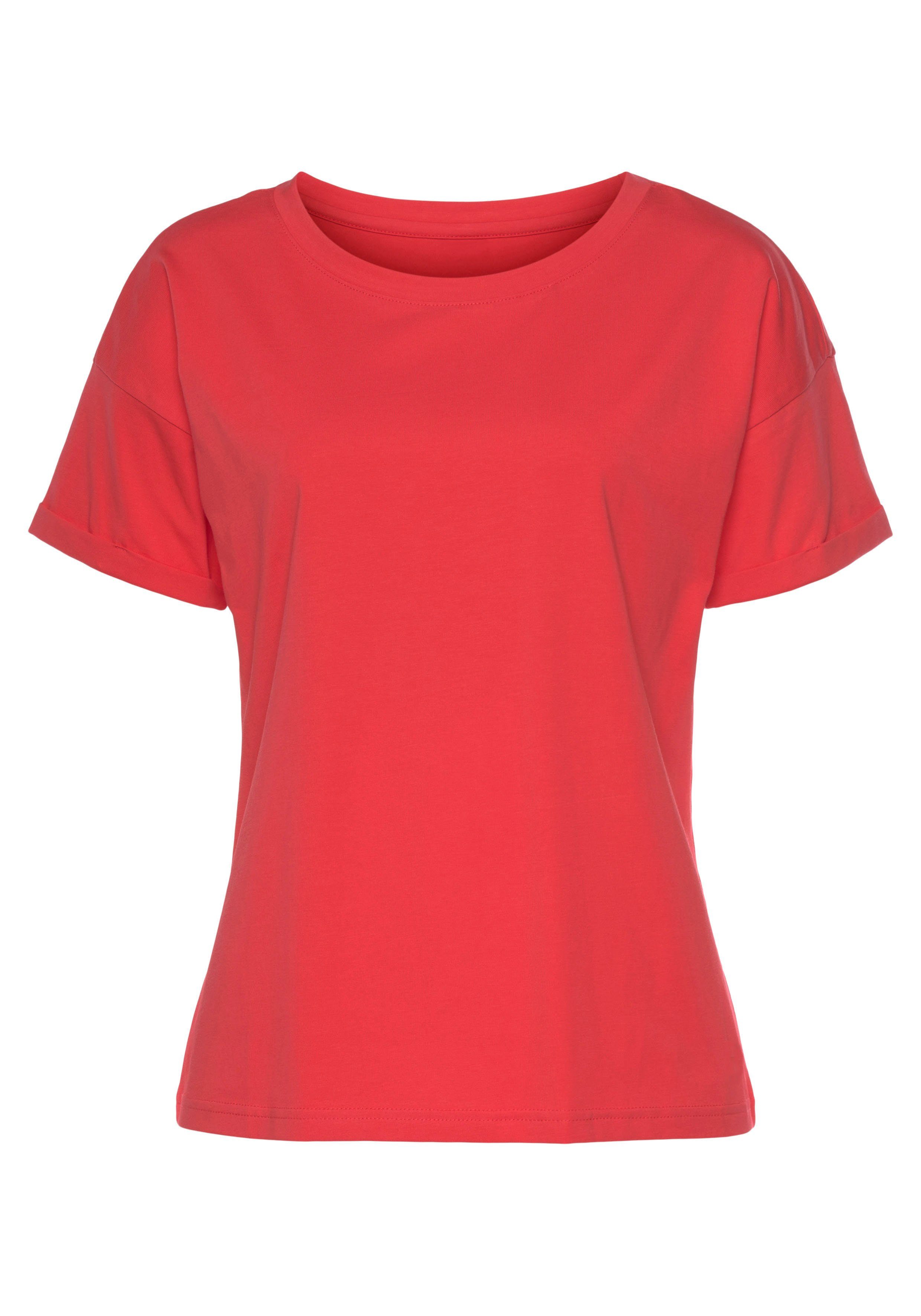 H.I.S T-Shirt mit Ärmelaufschlag im Loungewear rot Stil, maritimen