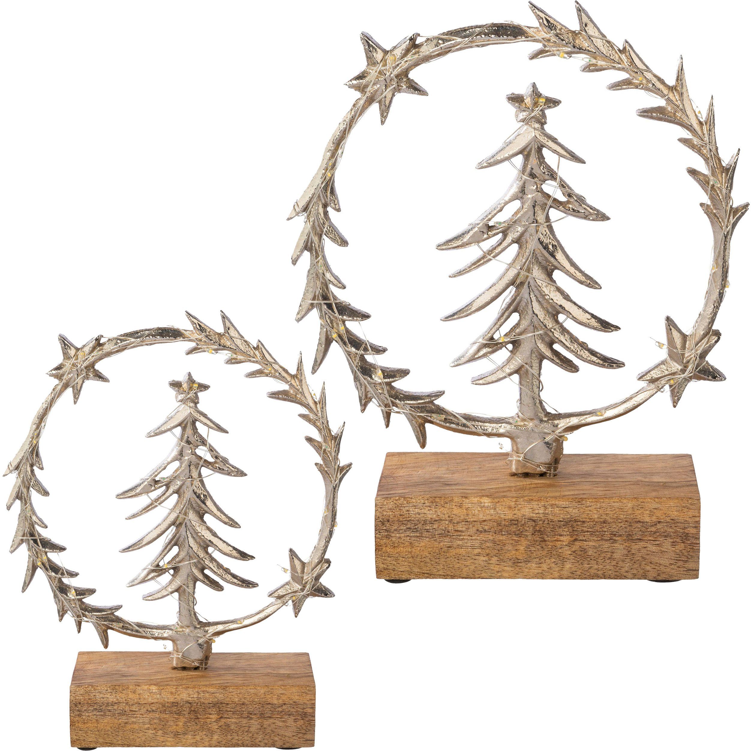 Dekoobjekt LUMEN, Deko mit Beleuchtung, Kranz mit Tannenbaum