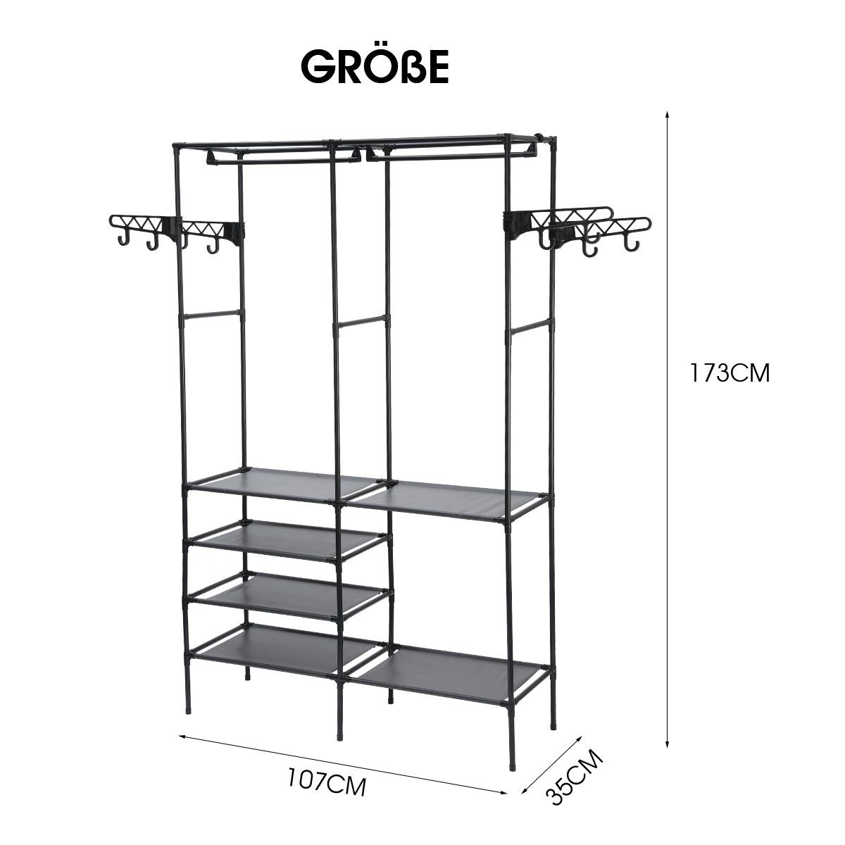 oyajia Kleiderständer Metall Kleiderstange offen mit 6 Ablagen,2 Haken,4 Kl günstig online kaufen