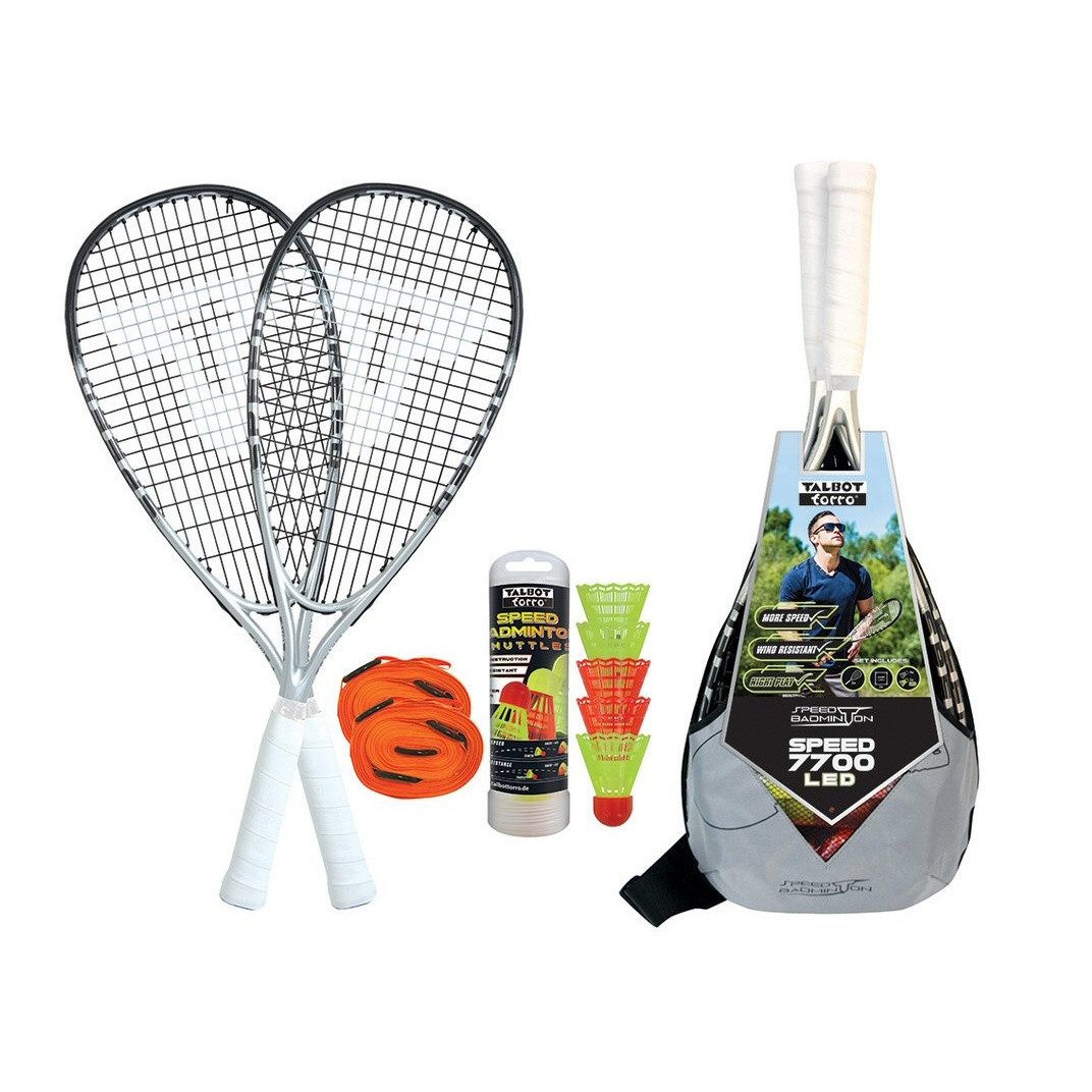 Talbot-Torro Speed-Badmintonschläger Set Speed 7700 LED (2xSchläger,5xBälle,Lines,1xTasche)