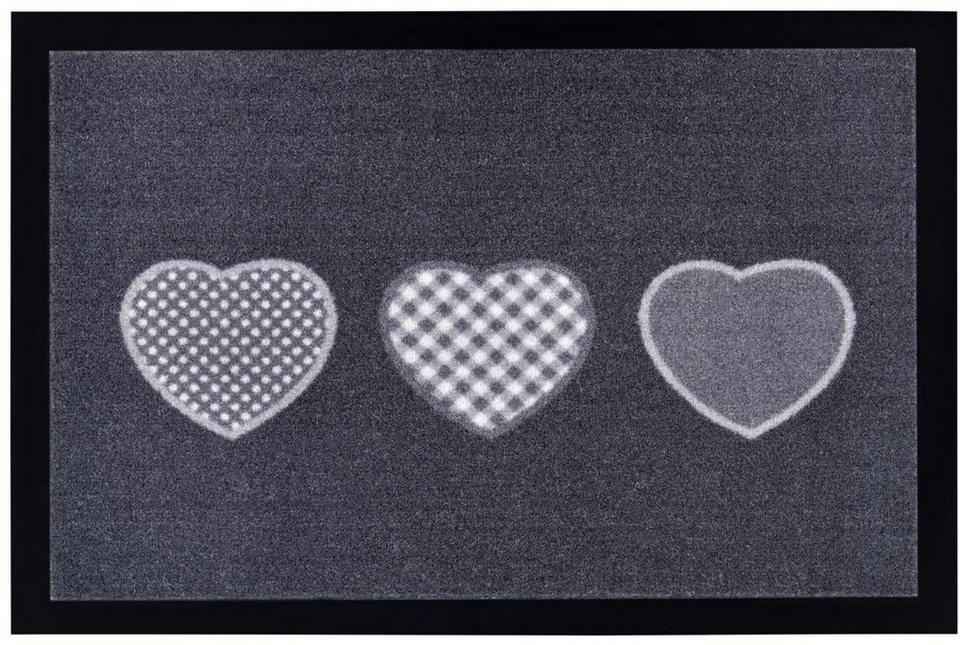 Fußmatte Three Hearts, HANSE Home, rechteckig, Höhe: 7 mm, In- & Outdoor,  Rutschfest, Türmatte, Waschbar, Wetterfest, Flur