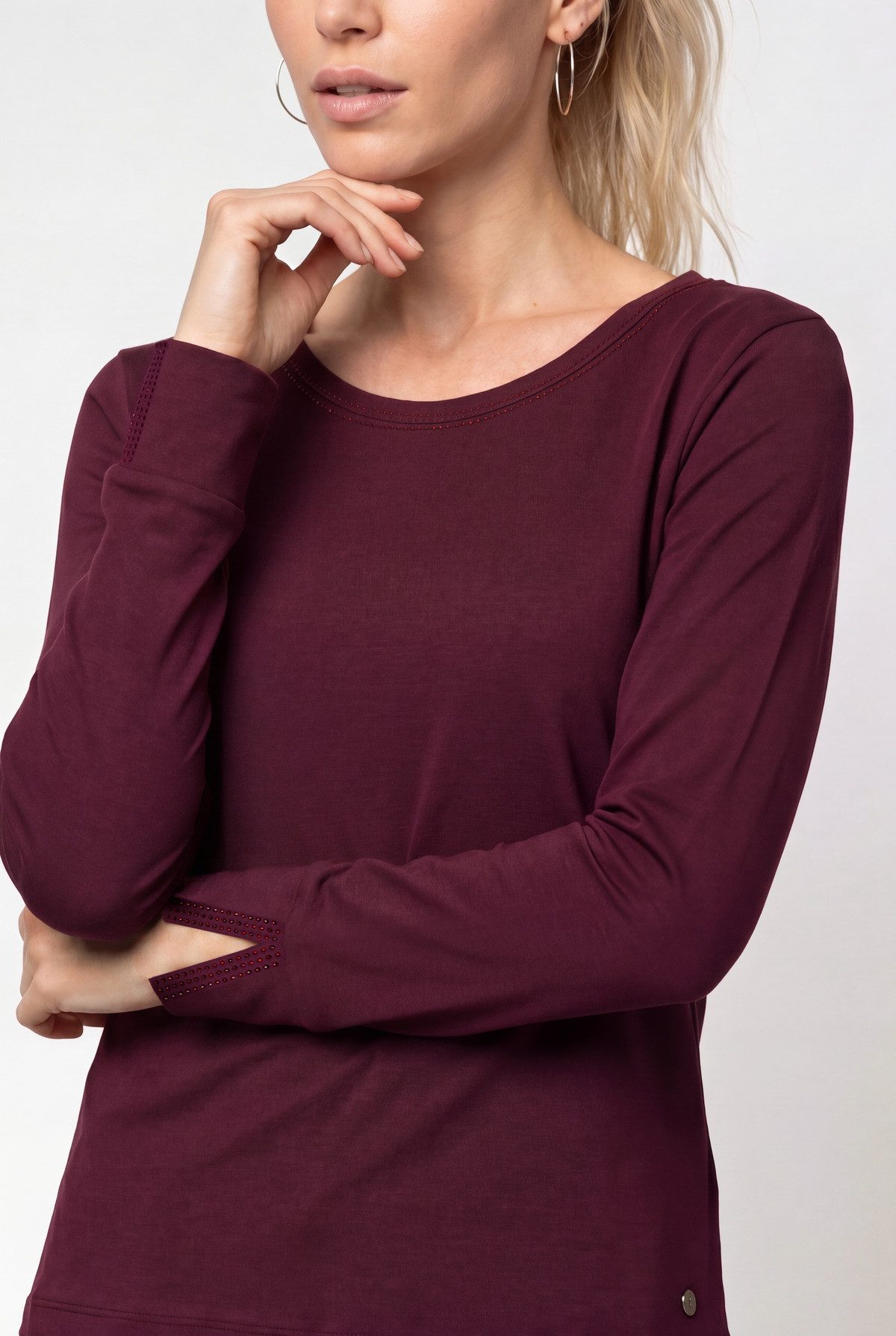 Monari Langarmshirt Shirt Basic Schmuck Regular fit mit Rundhalsausschnitt