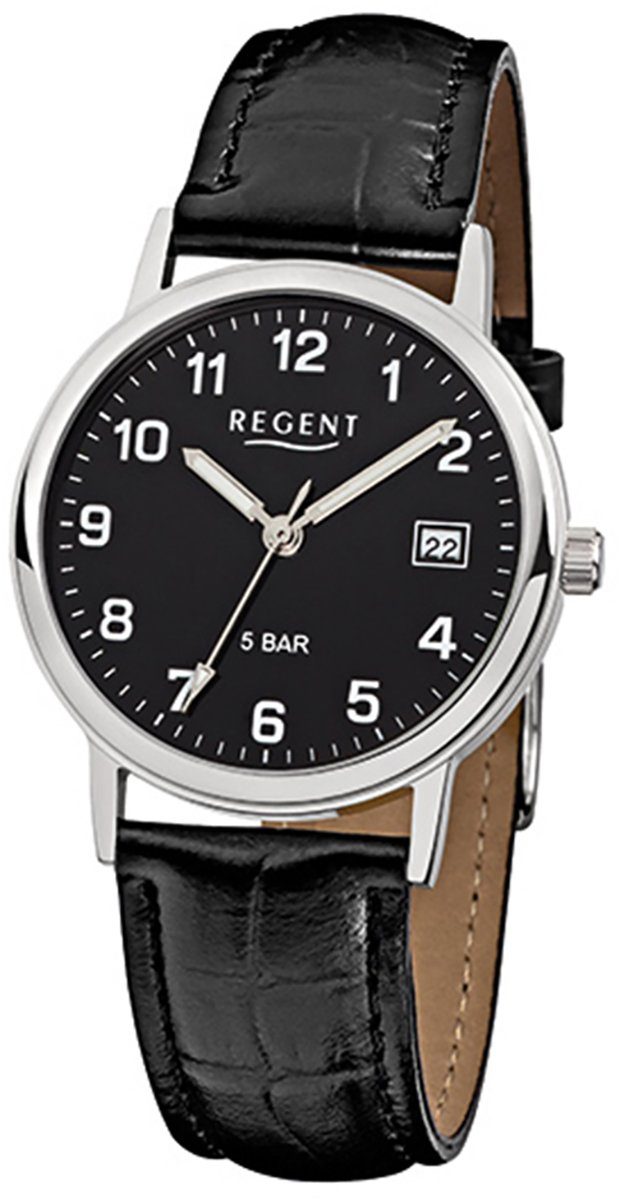 Regent Analog, Regent 34mm), Herren-Armbanduhr rund, Lederarmband schwarz Herren mittel Armbanduhr (ca. Quarzuhr