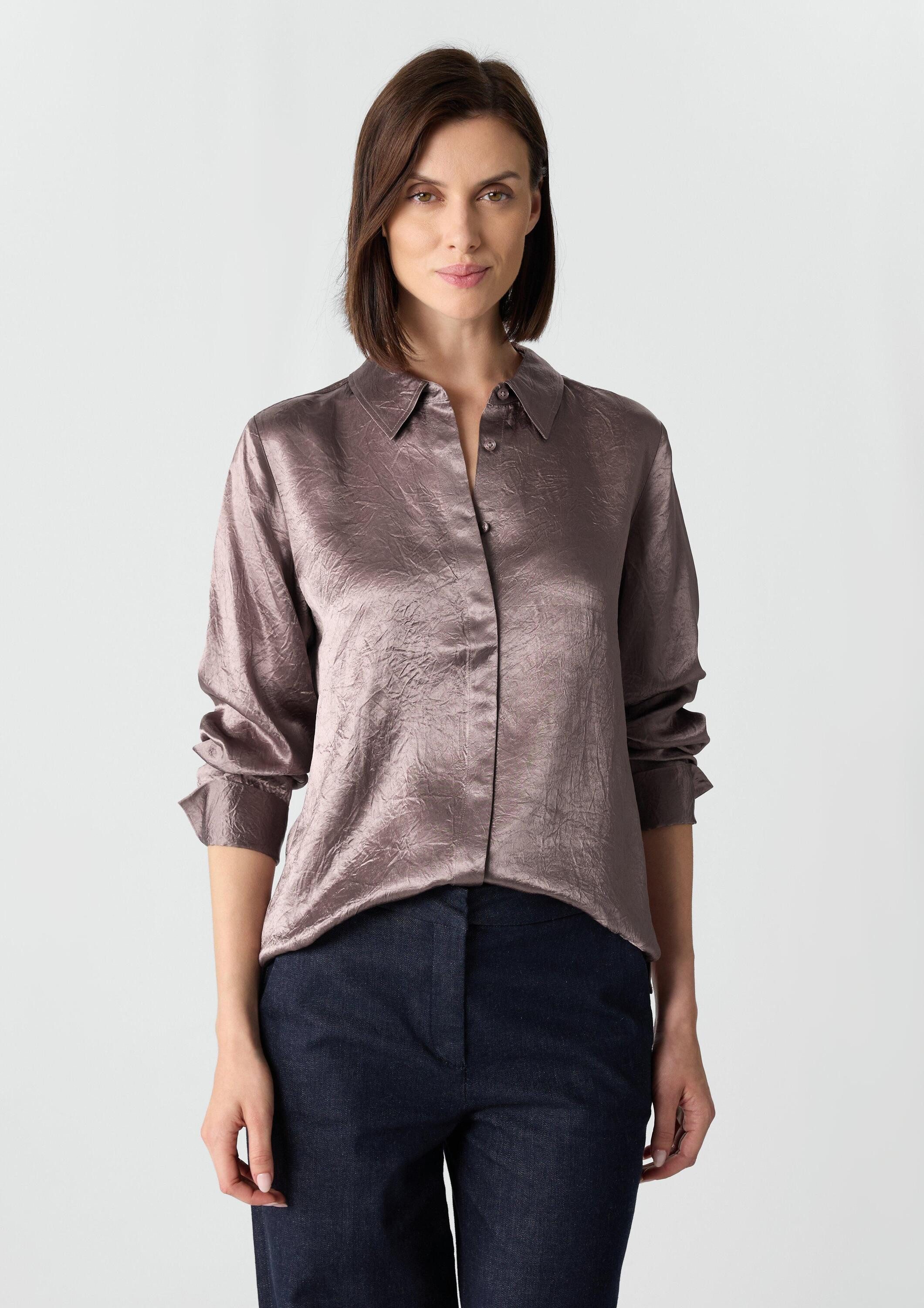 comma Langarmbluse Bluse Hemdbluse aus crinkled Satin mit Zierknöpfen günstig online kaufen