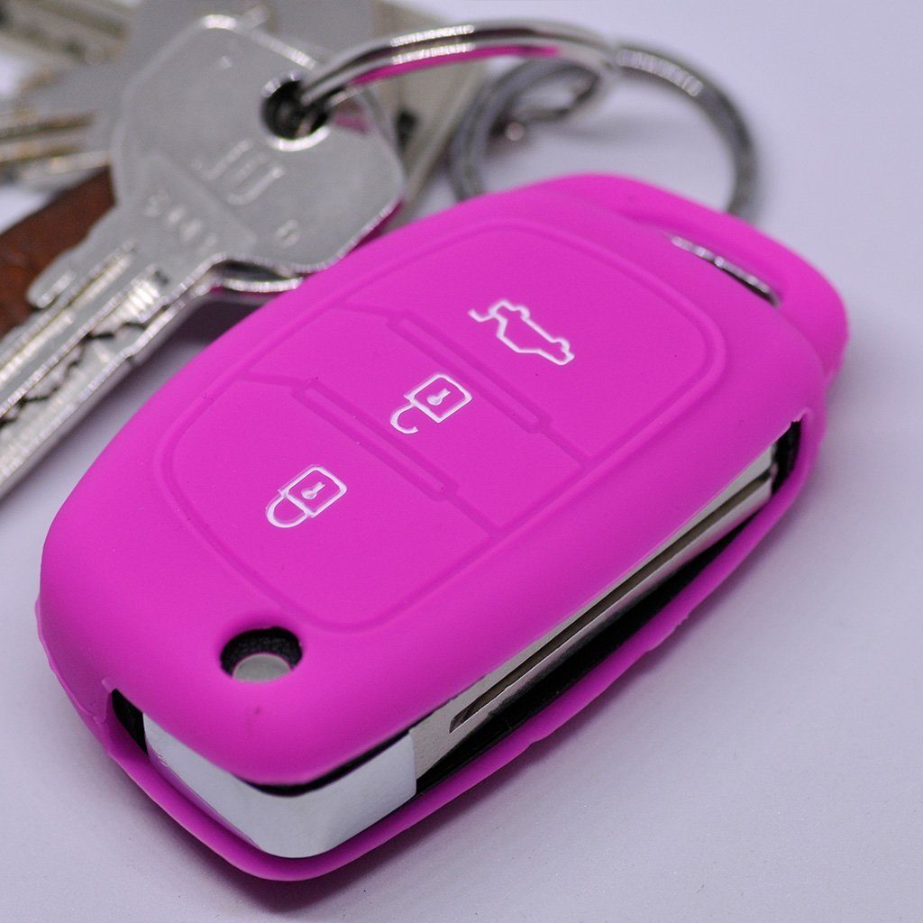 mt-key Schlüsseltasche Autoschlüssel Softcase Silikon Schutzhülle Pink, für Hyundai i10 i20 i40 ix25 ix35 Tucson Accent Ioniq Sonata Santa Fe