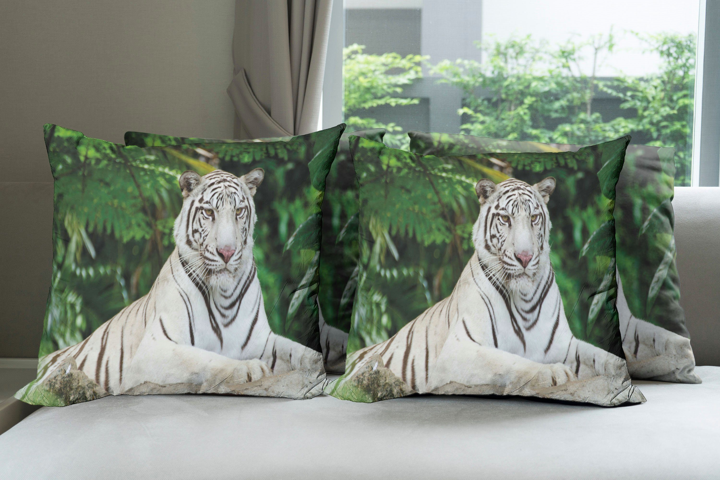 Digitaldruck, (4 Tiger Accent Doppelseitiger auf Modern Albino Stück), Felsen Kissenbezüge Bengal-Katze Abakuhaus