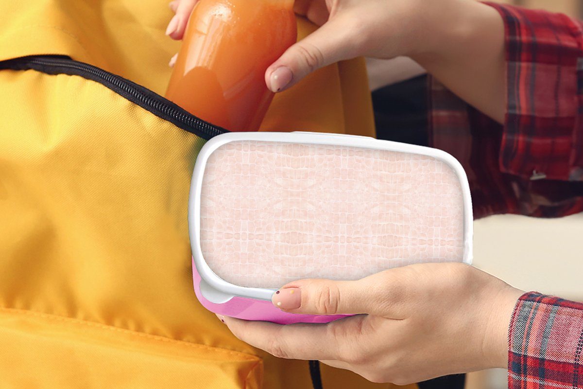 MuchoWow Lunchbox Leder - Kinder, rosa Erwachsene, Brotbox Brotdose - Kunststoff, Kunststoff (2-tlg), für Mädchen, Textur Snackbox, Tierhaut