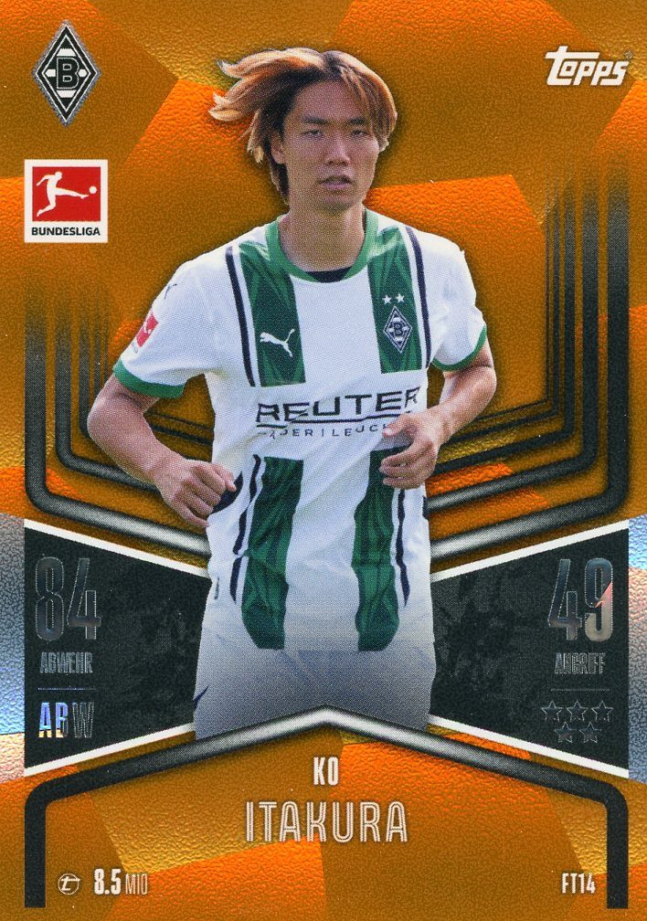 Topps Sammelkarte FT14 - Ko Itakura - Flex Tech NUMBERED 25/25 ORANGEN - 2024/2025