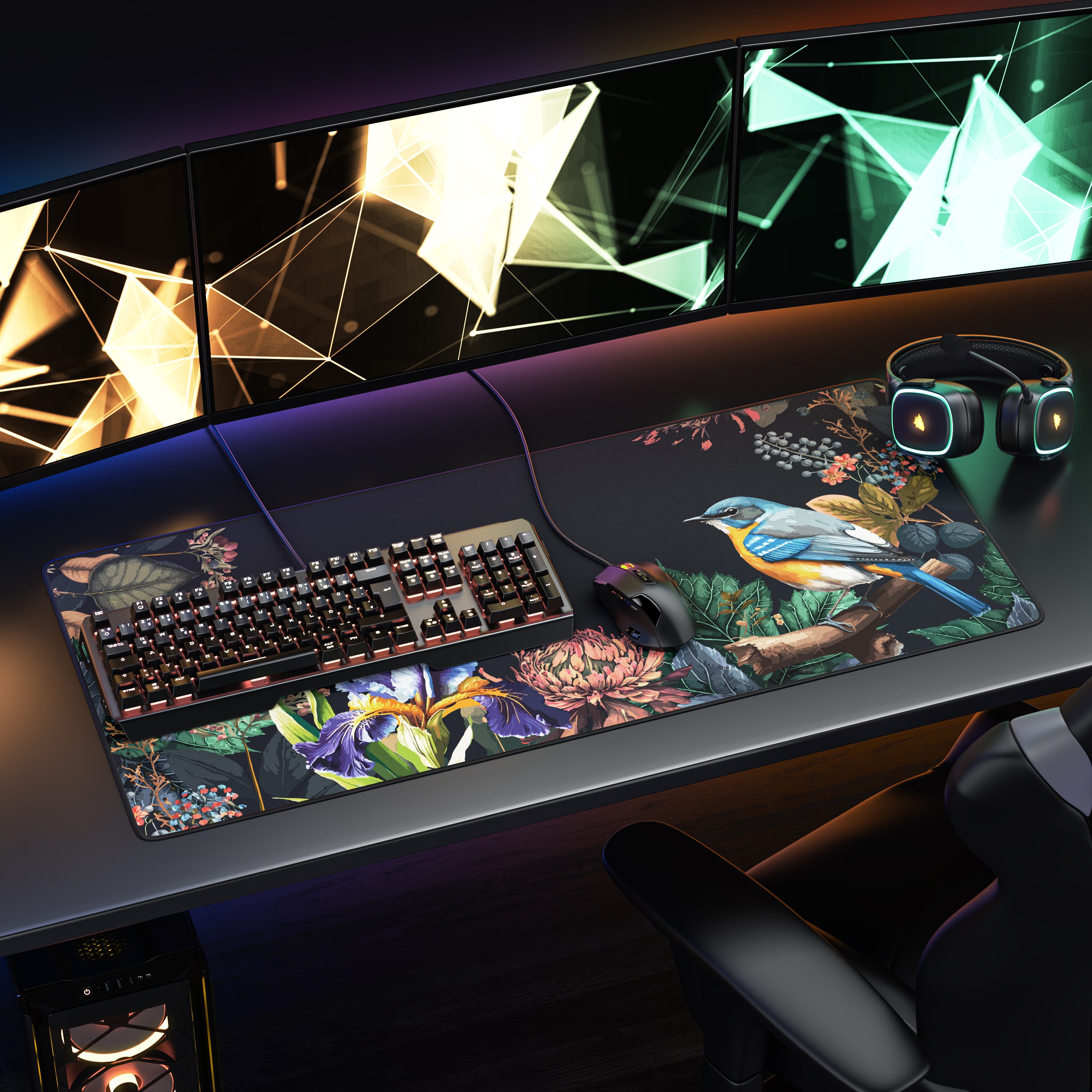 Titanwolf Gaming Mauspad XXL Speed Mousepad 900 x 400 x 3 mm, Schreibtischauflage, abwaschbar, rutschfeste Rückseite, Geschwindigkeit & Präzision, Modern Floral