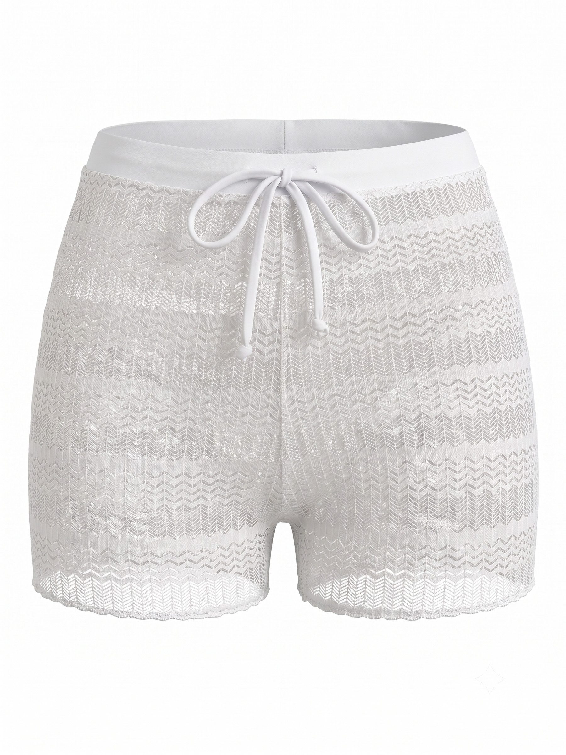 Elegant Love Strandshorts Damen Badeshorts in Häkel-Optik, transparentes Cover-Up, Bikini-Shorts Beachwear Strand-Hotpants Spitze, durchsichtig, Sommerhose Ibiza Style