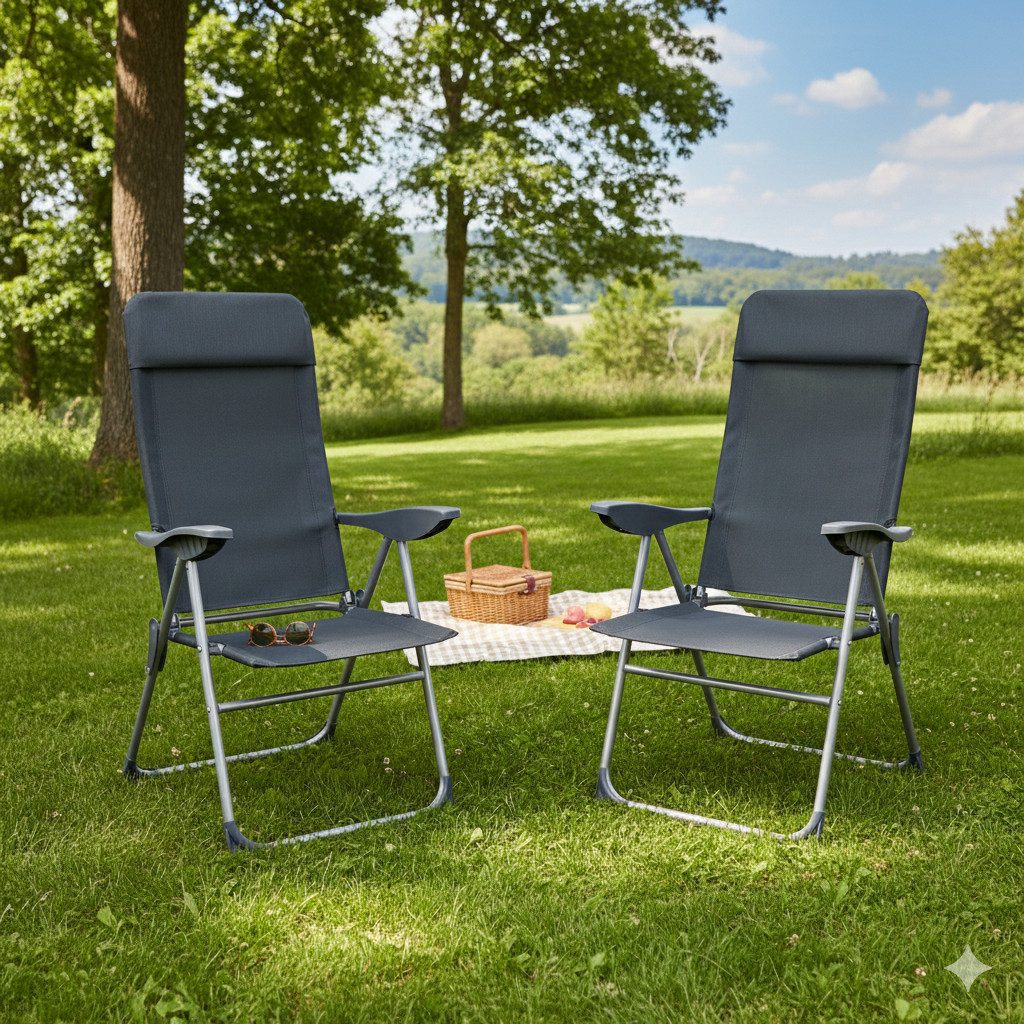 BruKa Campingstuhl 2 x Gartenstuhl MIAMI Hochlehner Klappstuhl Anglerstuhl Stuhl (2 St)