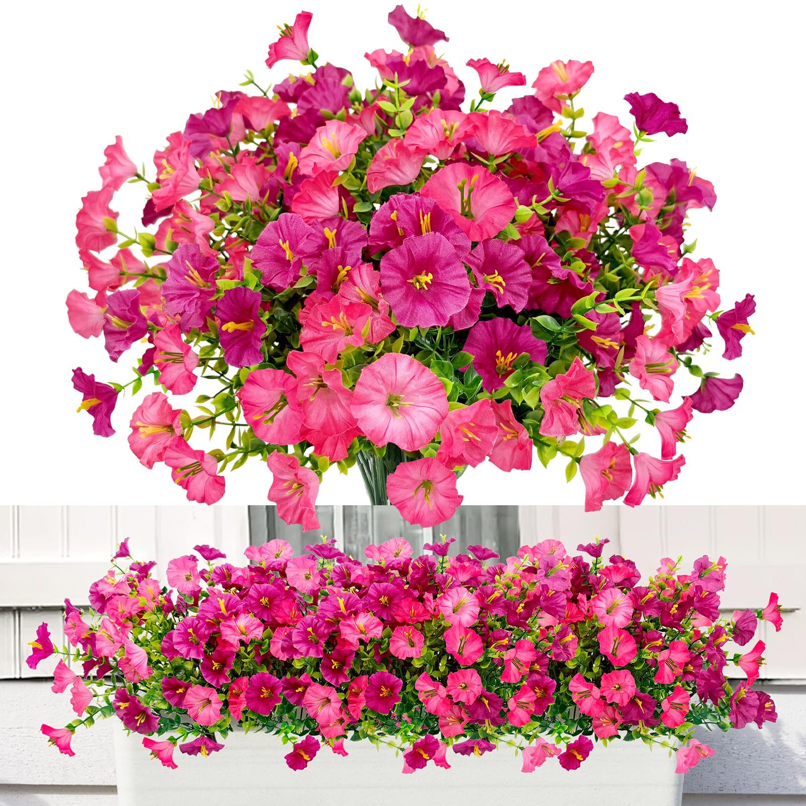 Kunstblumenstrauß 8er Set Künstliche Blumen Rosa UV-beständig Balkon Gartendeko Deko, FOUORTUNATE-BEE, Für Balkon Garten Terrasse Fensterbank Innen Außen Frühlingsdeko