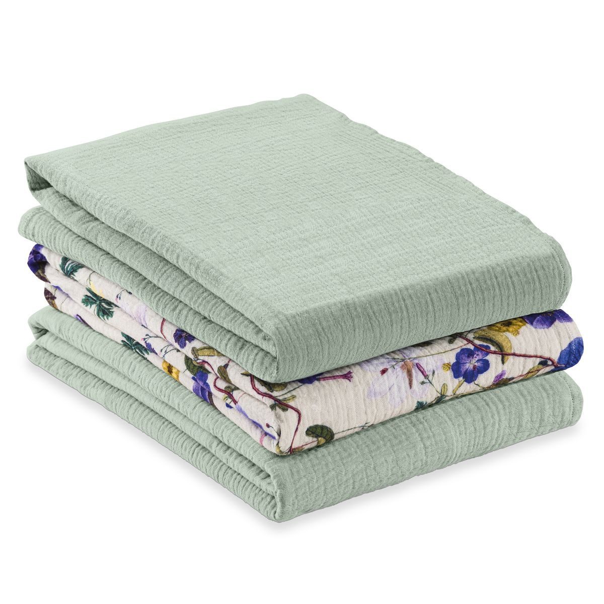 Hauck Тканевые подгузники Cuddle N Clean - Sage / Beige / Floral, Mullwindeln Mulltücher 3 Stück 80x80 cm Spucktücher maschinenwaschbar