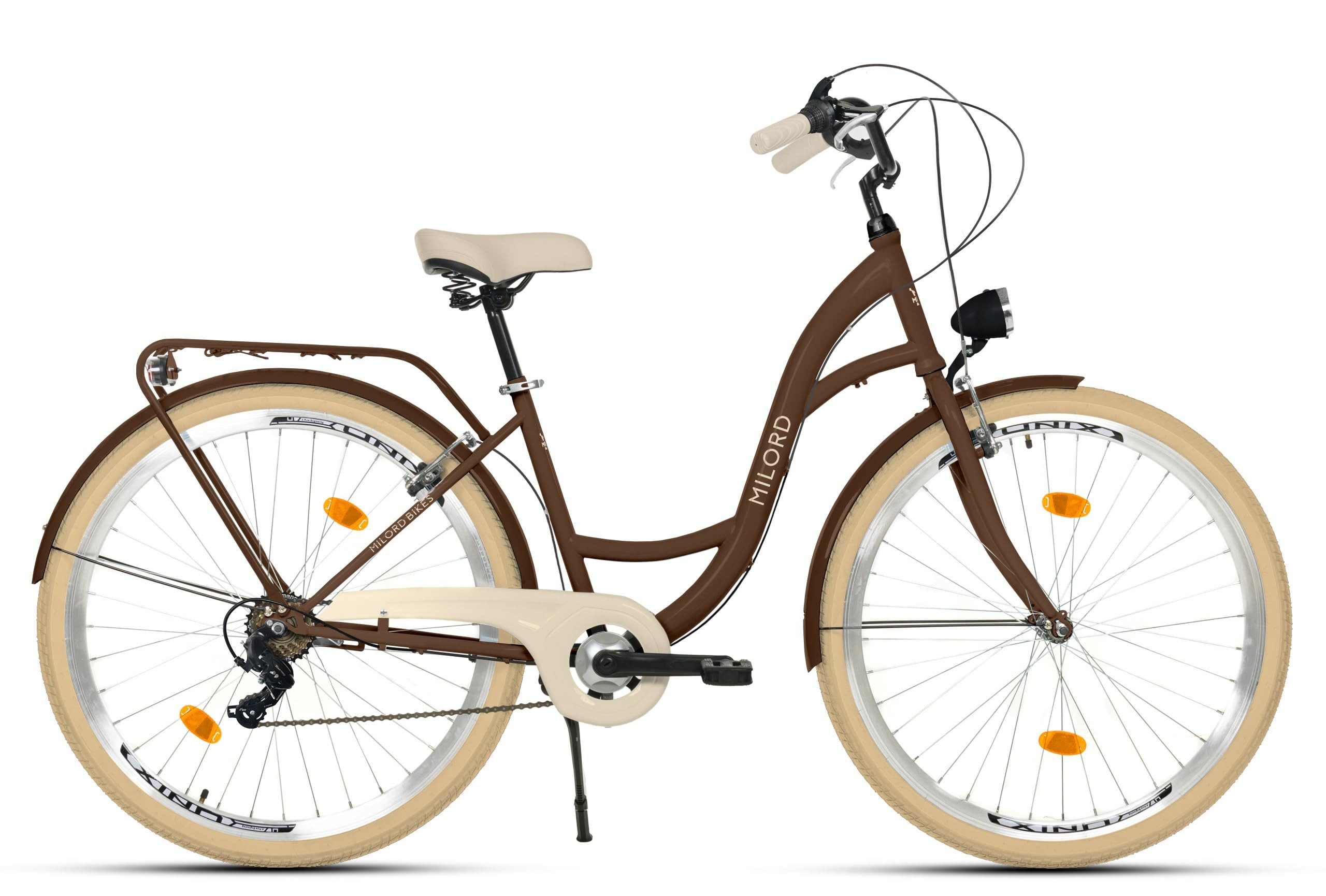 Milord Cityrad Damenfahrrad Citybike Komfort Fahrrad, 26/28 Zoll, 7-Gang Braun, 7 Gang, (Fahrradständer, Gepäckträger, Klingel, Kotflügel)