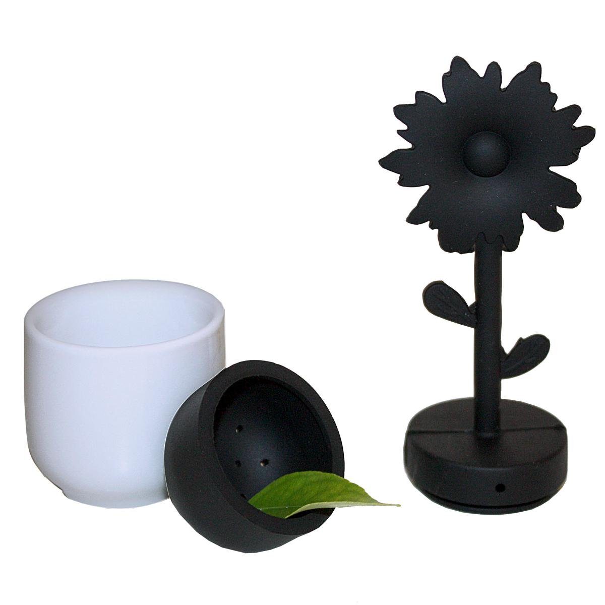 Zone Denmark Teesieb ZONE 3-tlg. Set TEE-EI Blume, Schwarz, mit weißer Keramik-Halterung, Silikon, Keramik, (Set, 3-St., Tee-Sieb incl. Keramik-Halterung)