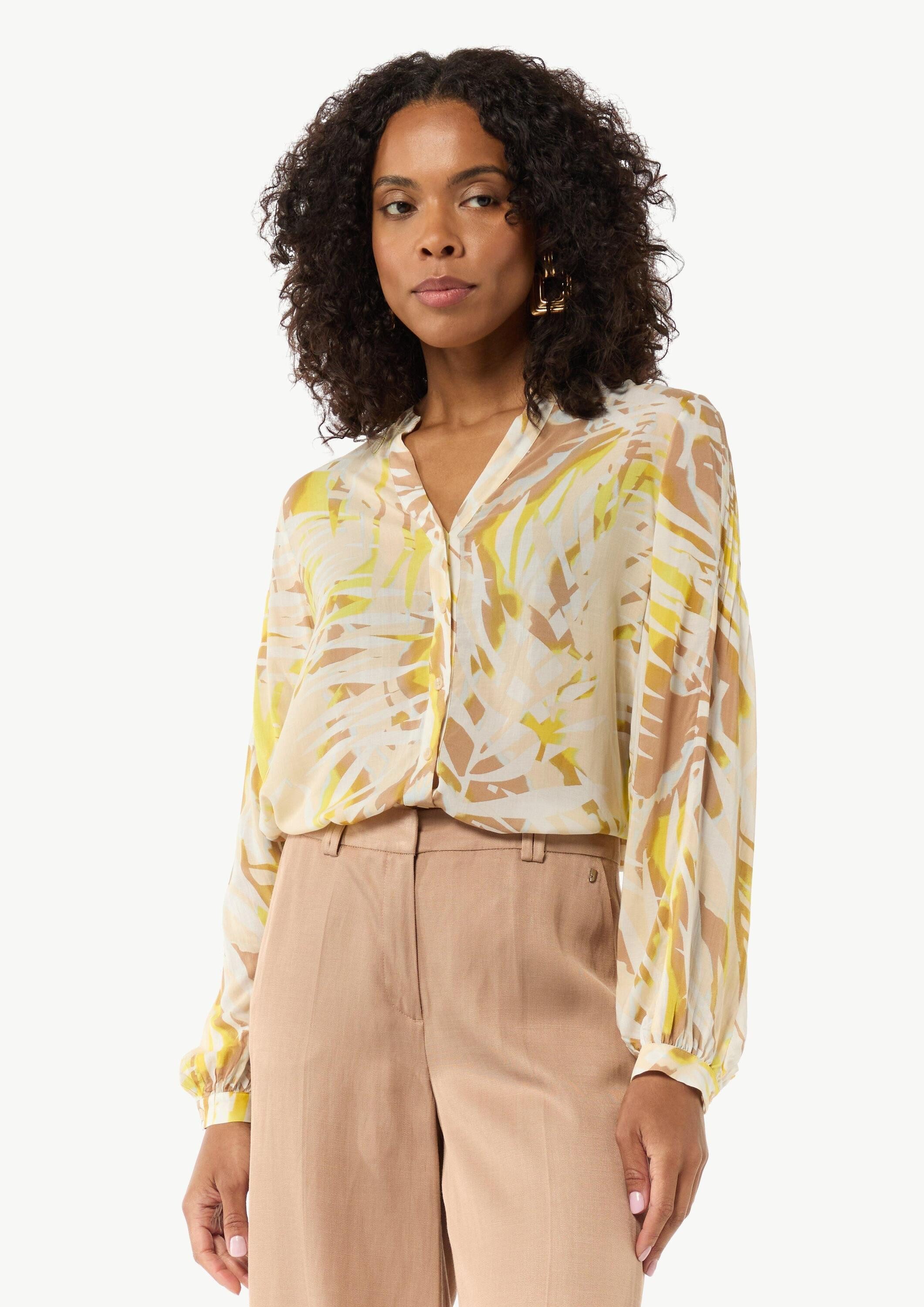 comma Langarmbluse Bluse Gemusterte Bluse im Relaxed Fit