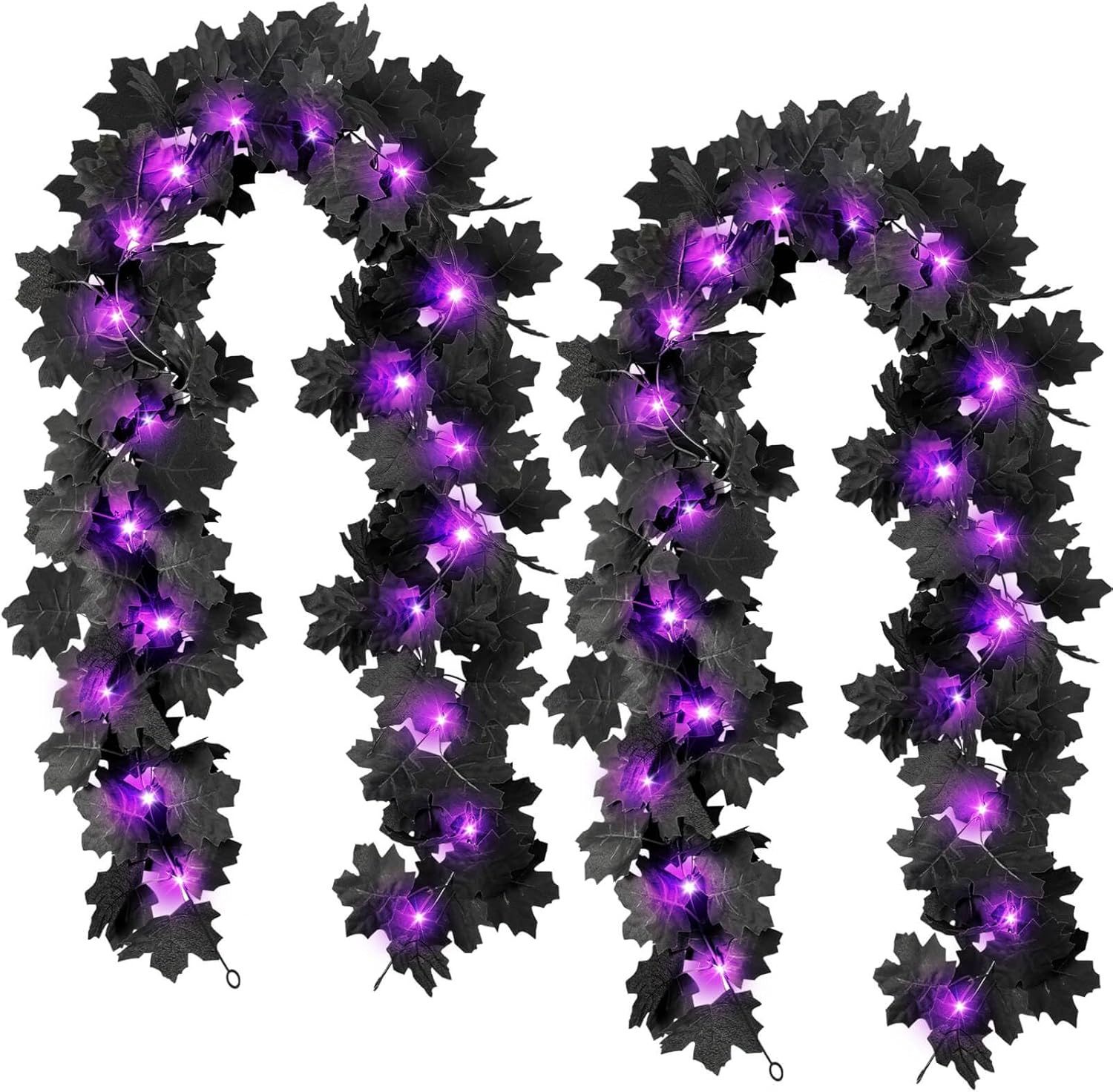 nsihing LED-Girlande 2M Schwarz Ahornblätter Herbstgirlande Mit 20 LEDs, Für Zuhause, Garten, Hochzeit, Kamin, Party Weihnachtsdekoration