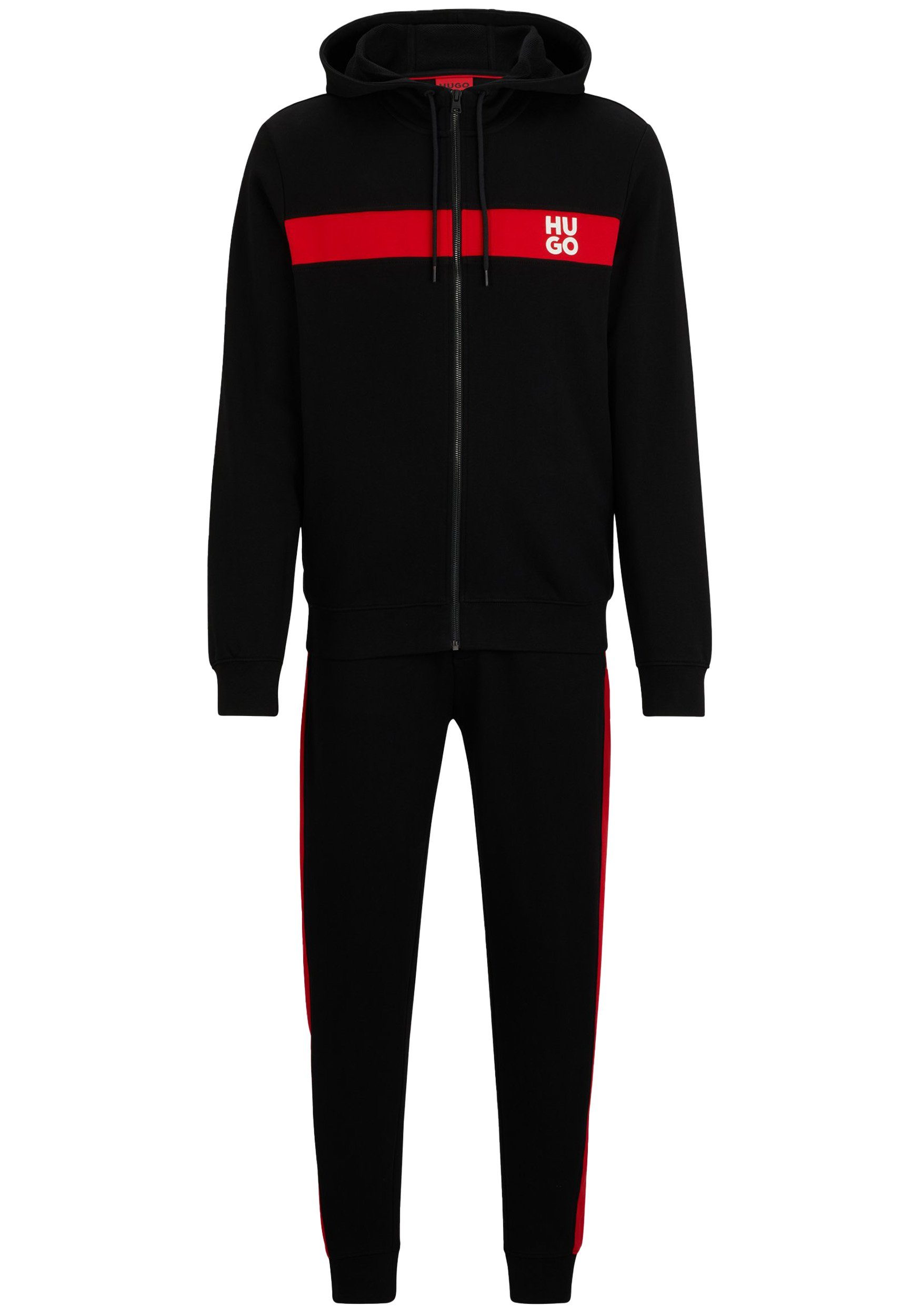 HUGO Jogginganzug Herren Jogger Hugo Boss Trainingsanzug (mit Oberteil und Hose), aus Baumwoll-Terry mit Streifen und Stack Logos