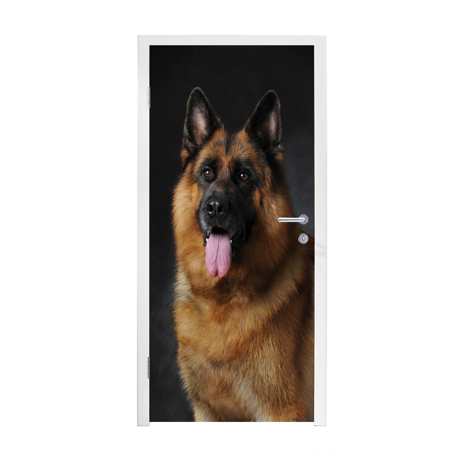 MuchoWow Türtapete Porträt eines Deutschen Schäferhundes mit schwarzem Hintergrund, Matt, bedruckt, (1 St), Fototapete für Tür, Türaufkleber, 75x205 cm