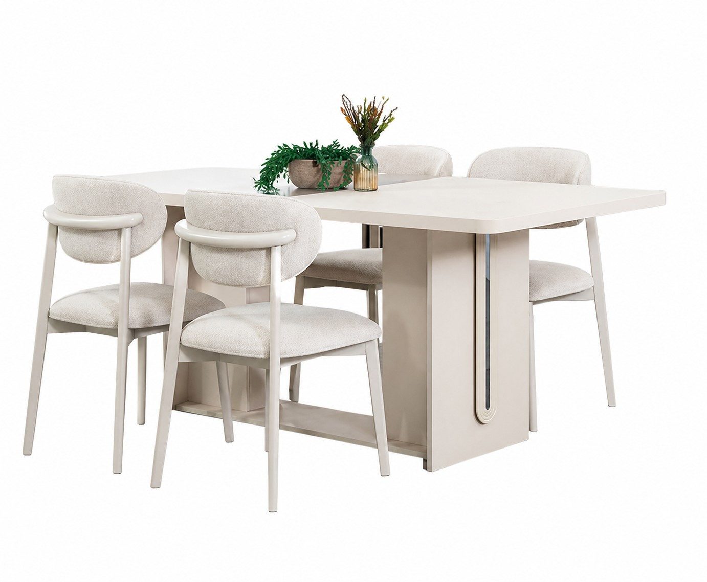 Essgruppe Elegantes 5-teiliges Esszimmer Set mit Holztisch und 4 Stühlen