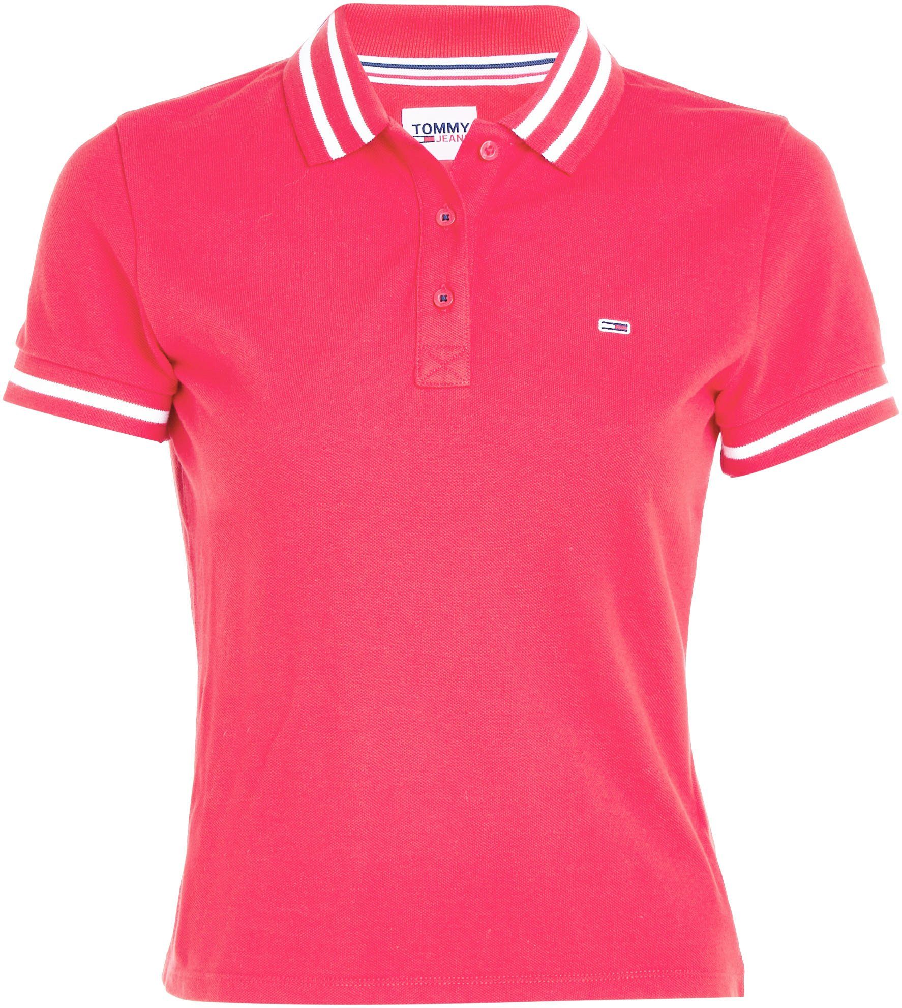 Tommy Jeans Poloshirt TJW ESSENTIAL TIPPING Deep-Crimson Jeans POLO Label-Flag & Kontraststreifen Tommy mit
