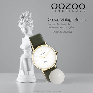 OOZOO Quarzuhr Oozoo Damen Armbanduhr olivgrün Analog, (Analoguhr), Damenuhr rund, mittel (ca. 36mm) Lederarmband, Casual-Style