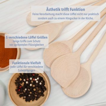 SOHFA Kochlöffel 5er Set Buchenholzlöffel 25-32cm Holzkochlöffel hergestellt in Europa, 100% FSC®