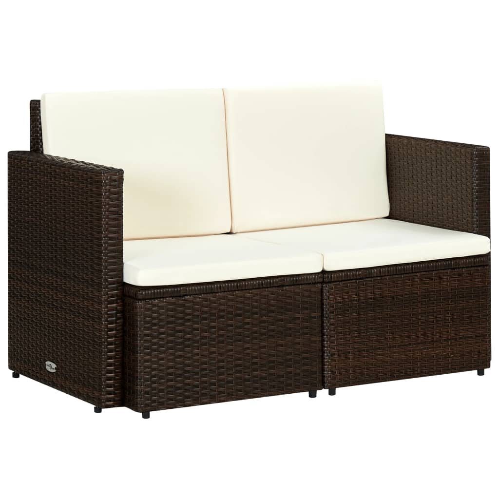 vidaXL Loungesofa 2-Sitzer-Gartensofa mit Auflagen Braun Poly Rattan, 1 Teile