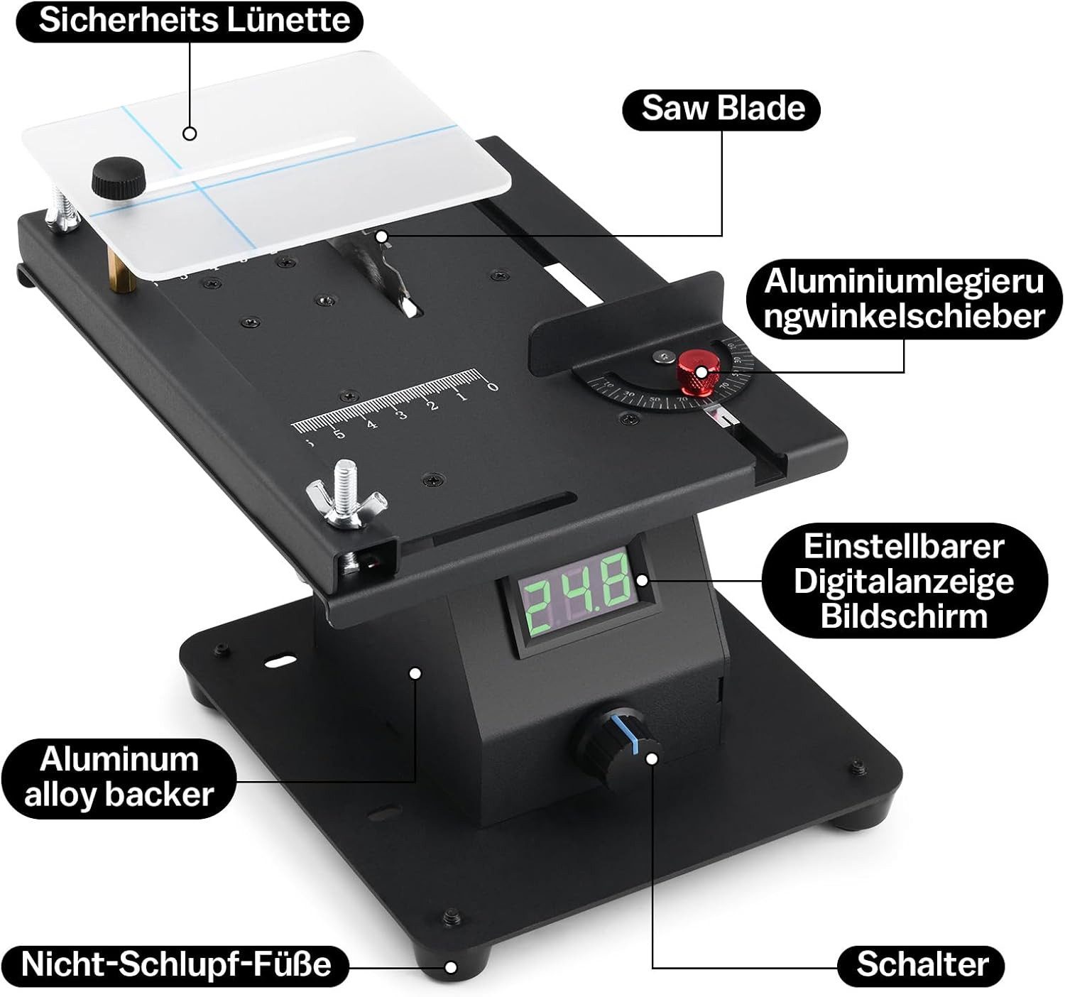XERSEK Tischkreissäge 4-IN-1 Tragbare Tischsäge Poliermaschine Schneidmaschine Bandschleifer, 350W Doppelschleifmaschine Präzisions Table Saw, 7 Gang einstellbarer Geschwindigkeit Handwerk DIY