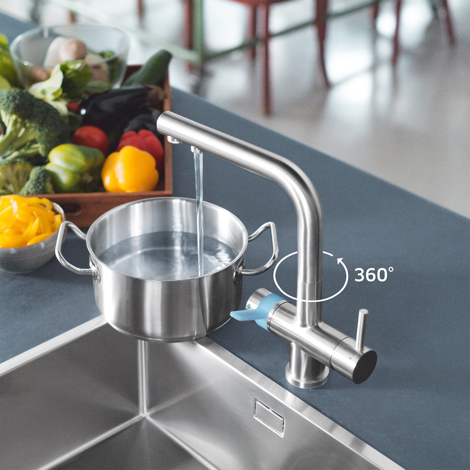 BRITA Küchenarmatur 3-Wege-Küchenarmatur Edelstahl, eckig, inkl. 1 x BRITA P 1000 Wasserfilter