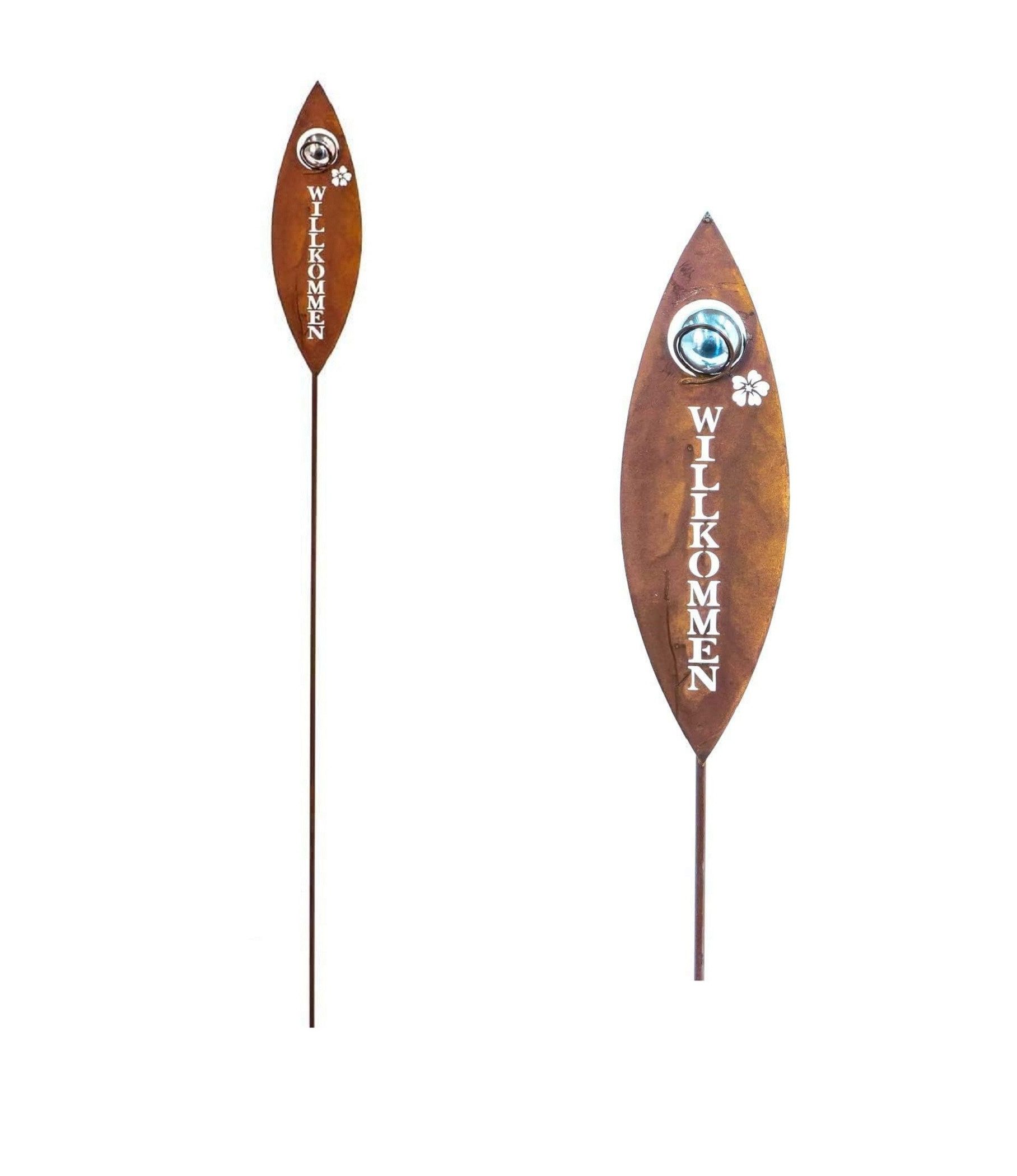 Geschenk-Himmel Gartenstecker Gartenstecker Willkommen Metall silber/rost H 100 cm Beetstecker Deko
